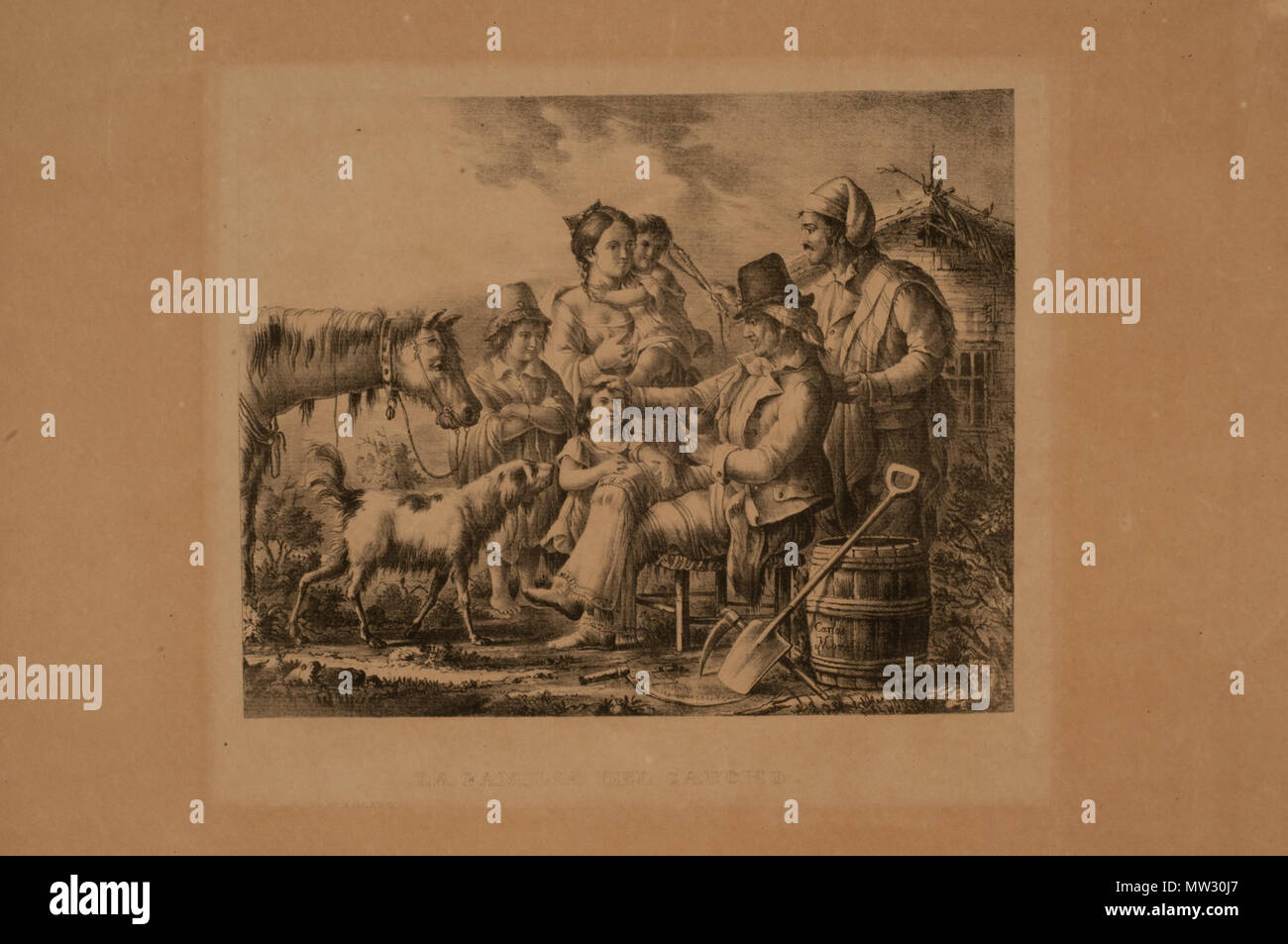 . Español: FECHA: 1841 Origene: Donación María Teresa Ayerza de González Garaño, 1975 GÉNERO: costumbres, ESCUELA: Argentina S.XIX TÉCNICA: Litografía OBJETO: Dibujo ESTILO: RomanticismoCostumbrismo SOPORTE: sobre papel MEDIDAS: H: 31,4 x 49 cm. Litografía: 20,5 x 25,5 cm UBICACIÓN: Museo Nacional de Bellas Artes di Buenos Aires, Argentina. OBRA EXPUESTA n. 16 settembre 2009, 13:53:30. Carlos Morel (1813-1894) 354 La familia del Gaucho.mnba Foto Stock