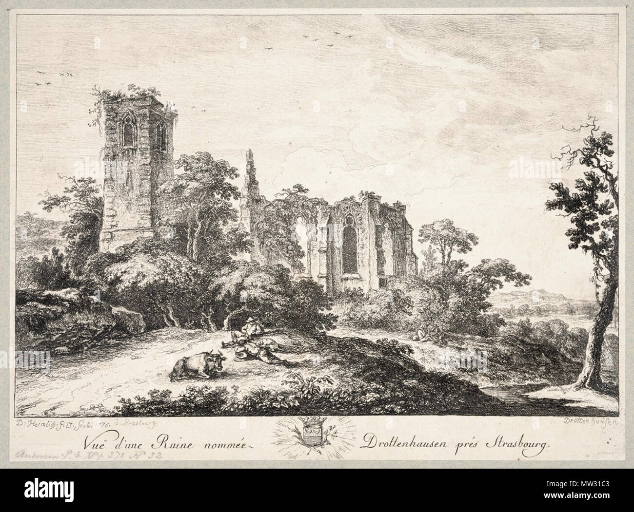 . Français : vue de l'Abbaye en ruine de Truttenhausen . 8 dicembre 2009, 14:47:26. Mathieu Bertola/Musées de la ville de Strasbourg 269 Heimlich, Ruines de Truttenhausen, 1775 Foto Stock