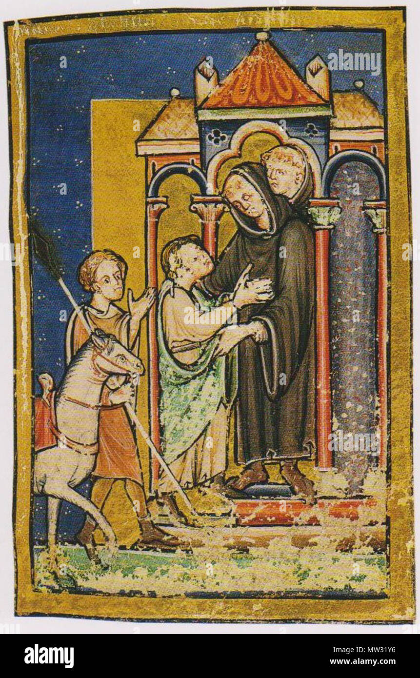 . Inglese: una miniatura nella British Library Yates Thomson MS 26, Beda prosa della vita di St Cuthbert, raffiguranti Cuthbert's incontro con Boisil a Melrose . tardo 12esimo secolo 148 Cuthbert e Boisil Foto Stock