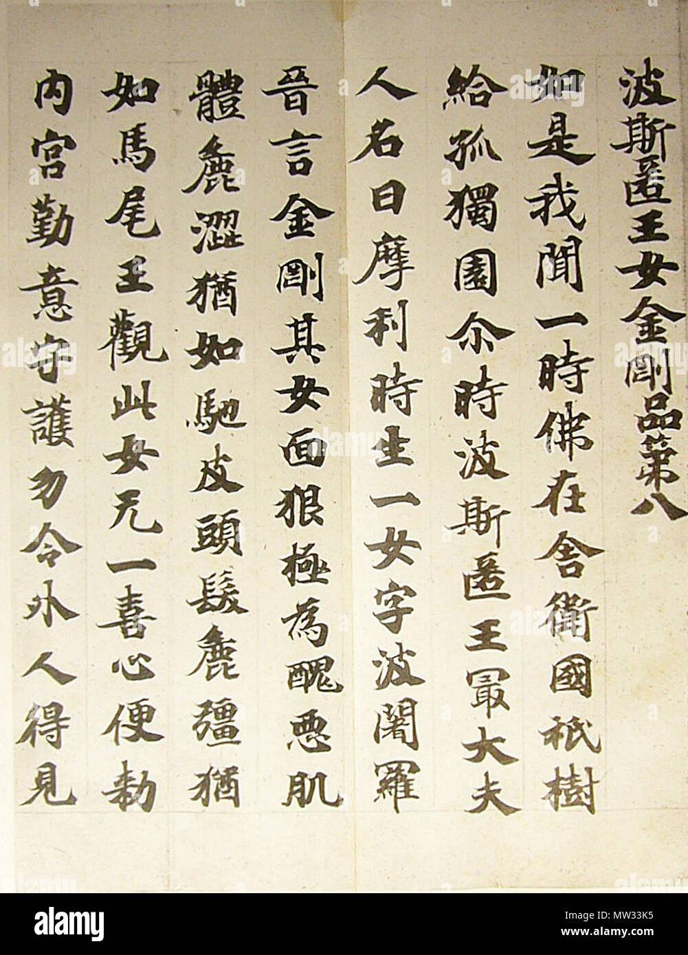 . Inglese: apertura del segmento del Sutra del saggio e uno stolto handscroll, inchiostro su carta. Altezza 27,5 cm, lunghezza totale :696.9cm. Capitoli 8 ("Vajra, la figlia del re Prasenajit'), 9 ("ricchezza d'oro"), 10 ("Fiori Celeste"), 11 ("Gioielli Celeste"), e le linee di finale del capitolo 48 ("Upagupta') della Sutra del saggio e insensati, o Sutra del Karma del saggio e sciocco. Totale di 262 linee con undici a quattordici caratteri per riga. Viii secolo, Museo Nazionale di Tokyo, il Tokyo 日本語: 大聖武：賢愚経 奈良時代 東京国立博物館 . Viii secolo. Sconosciuto 338 KENGU KYO Vol8 Foto Stock