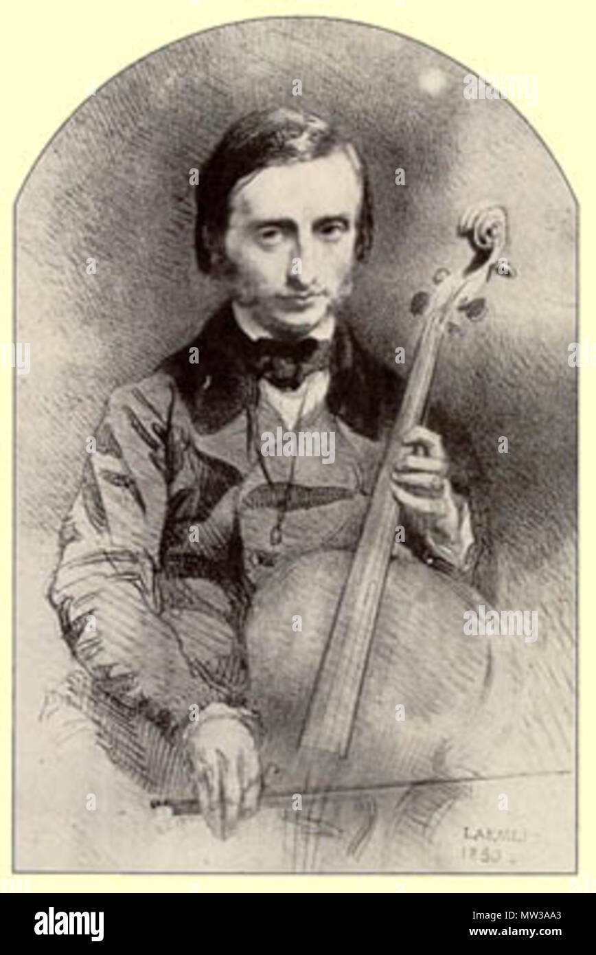 . Inglese: un disegno di Jacques Offenbach (1819-1880) come un giovane virtuoso di violoncello nel 1840s. 1850. Alexandre Laemlein 658 giovani Offenbach Foto Stock