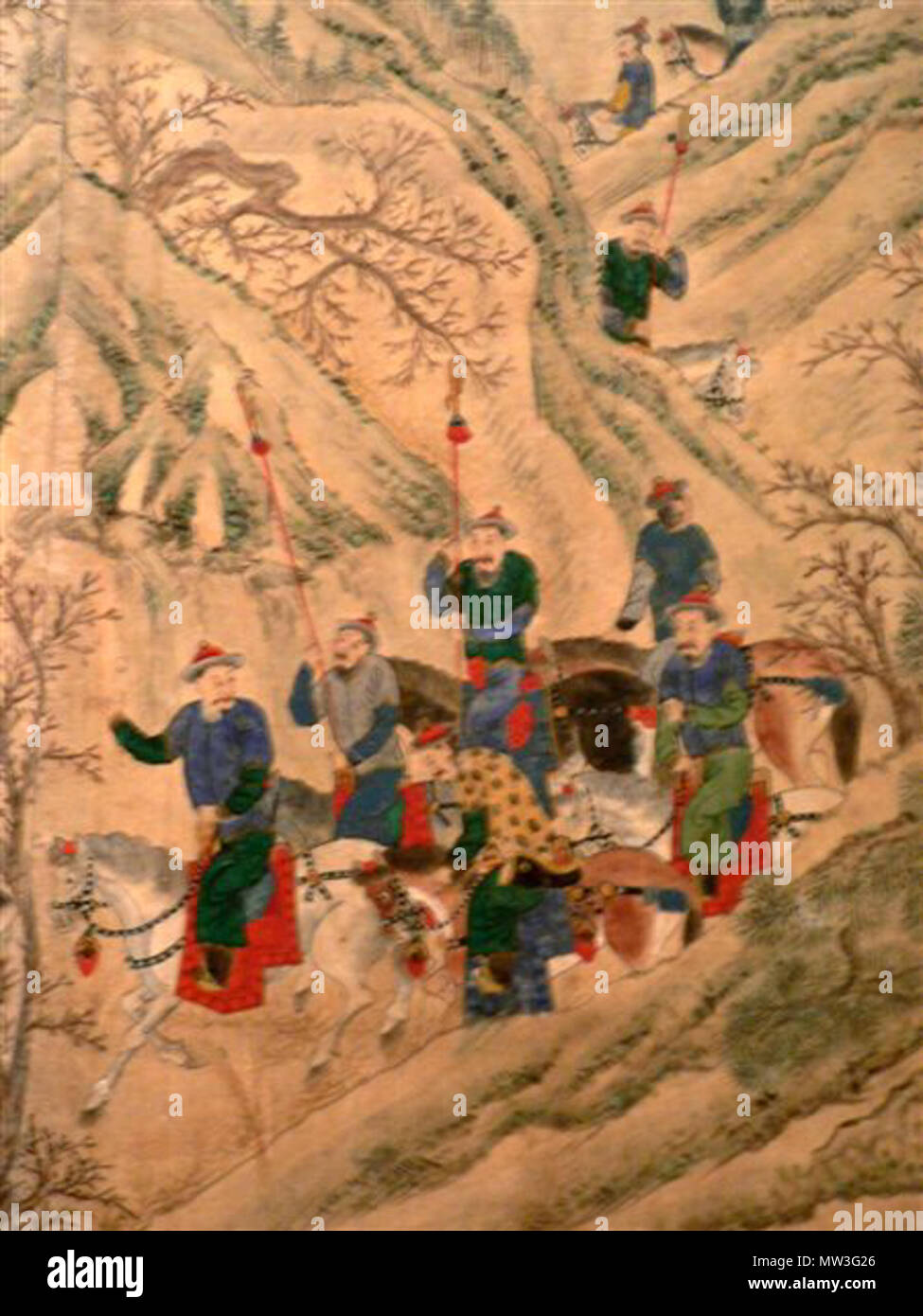 . Dettaglio da "Caccia Parte", un XIX secolo Corea 8 del pannello di schermo di seta raffiguranti cavalieri mancesi caccia. Xix secolo. Sconosciuto 287 La Caccia Parte1 Foto Stock