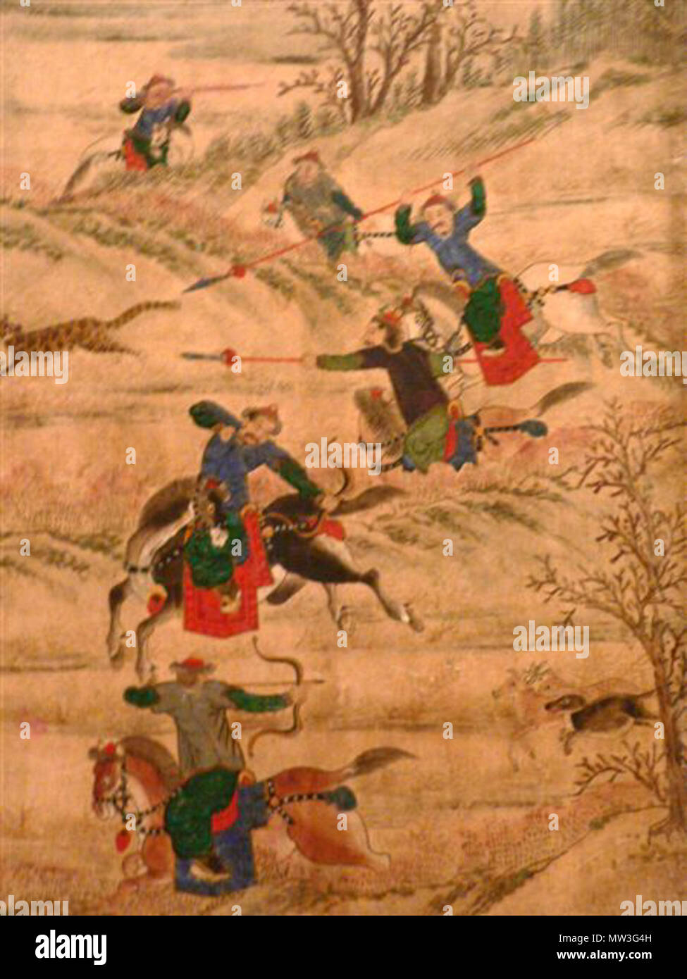 . Dettaglio da "Caccia Parte", un XIX secolo Corea 8 del pannello di schermo di seta raffiguranti cavalieri mancesi caccia. Xix secolo. Sconosciuto 287 La Caccia Parte6 Foto Stock