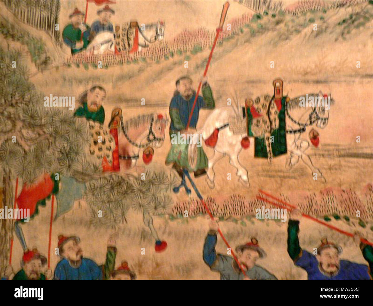 . Dettaglio da "Caccia Parte", un XIX secolo Corea 8 del pannello di schermo di seta raffiguranti cavalieri mancesi caccia. Xix secolo. Sconosciuto 287 partito caccia10 Foto Stock