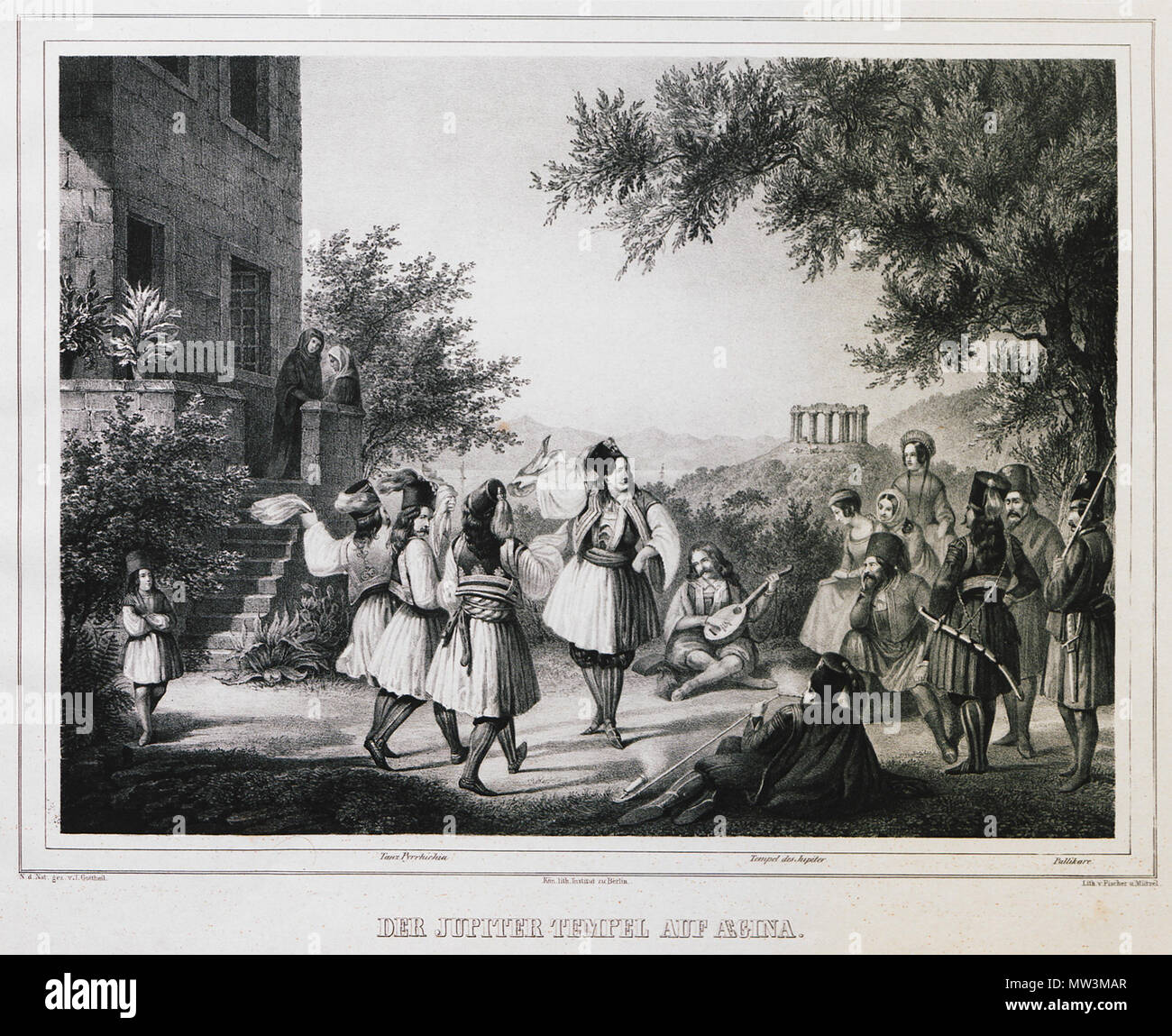 . Inglese: Tempo libero sulla scena Aegina Island. Sullo sfondo il tempio di Aphaia - Wrangel Ludwig - 1839 . 1839. Ludwig von Wrangel 366 Tempo Libero sulla scena Aegina Island. Sullo sfondo il tempio di Aphaia - Wrangel Ludwig - 1839 Foto Stock