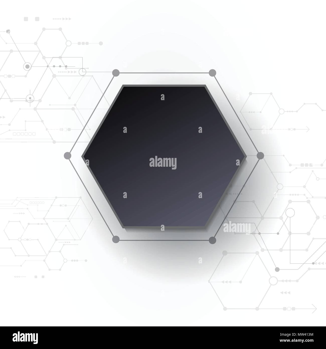 Vettore futuristico astratta scheda di circuito su sfondo grigio chiaro, hi-tech la tecnologia digitale concetto. Nero Bianco 3d carta etichetta poligono con spazio f Illustrazione Vettoriale