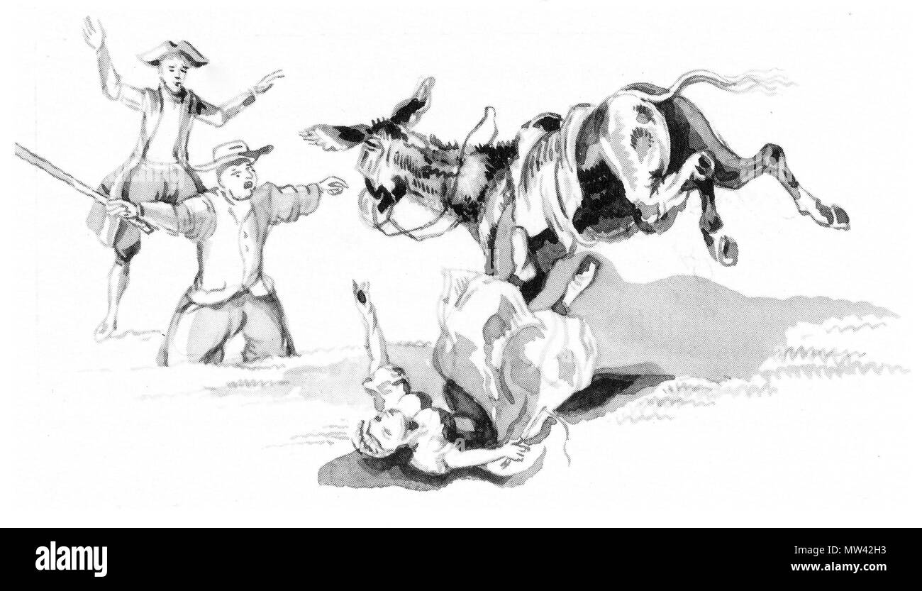 . Inglese: "onkey, Schooled in francese Dressage, mostrato gettando il suo pilota elvetica.' cartoon svizzero circa la fine della repubblica elvetica, intorno al 1803. circa 1803. Sconosciuto 167 asino, Schooled in francese Dressage, mostrato gettando il suo pilota elvetica Foto Stock