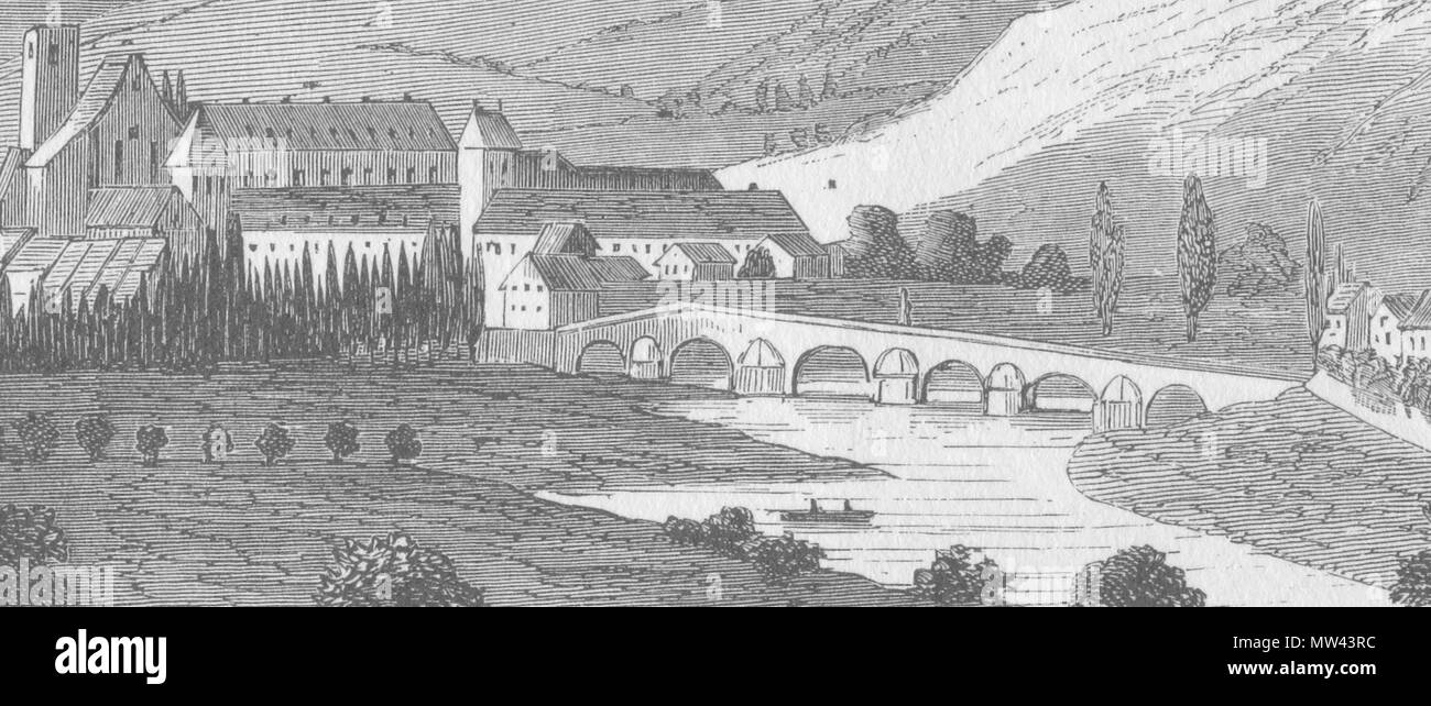 . Lëtzebuergesch: Echternach, Sauerbrücke, Pont de la Sûre . 1867. Uploader originale era Jamcelsus a lb.wikipedia 176 Echternach bridge 1867 groevig Foto Stock