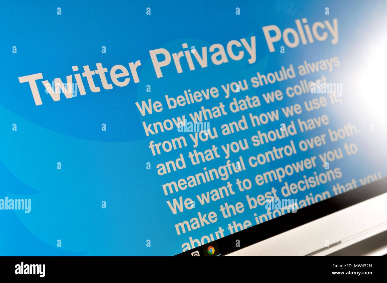 Twitter Informativa sulla Privacy pagina su un computer portatile (2018) Foto Stock