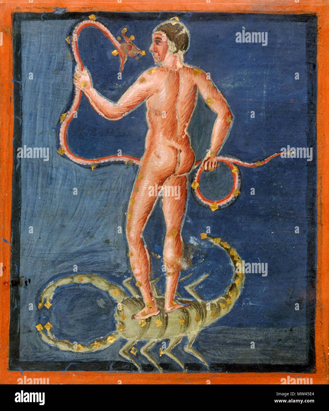 . Fol. 10v Ofiuco, Serpens e scorpione . tra circa 830 e circa 840. Unknown 54 Aratea 10v Foto Stock