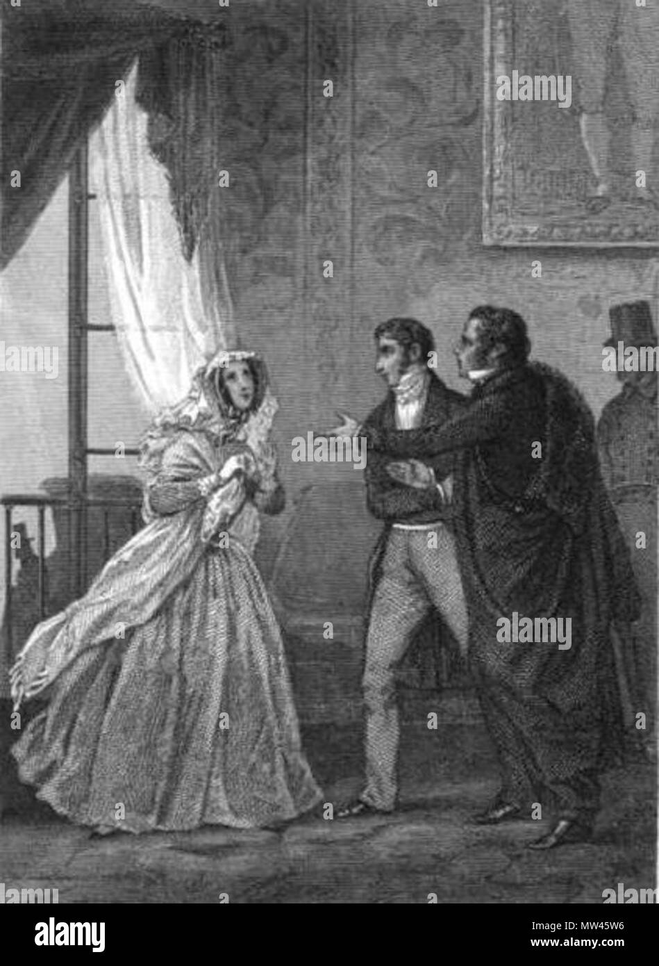 . Schärding, 20 mars 1832 : Pauline Andryane retrouve figlio (beau-)frère Alexandre, soutenu par le cousin de Pauline, M. Berthelin. 1850. Louis Pauquet 518 Retrouvailles Andryane Foto Stock