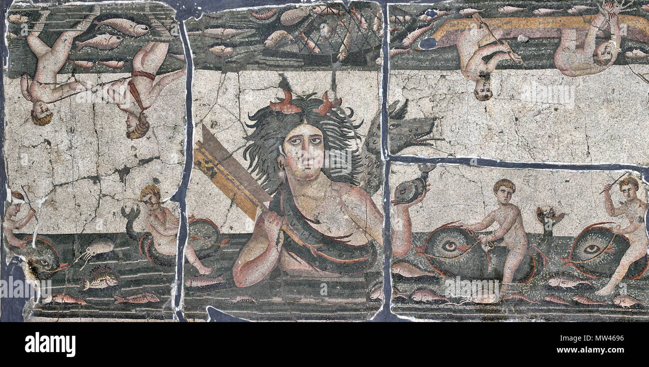 . Inglese: un quinto cenutry CE mosaico raffigurante il mare-dea Thalassa in Hatay Museo archeologico . V secolo d.c. Sconosciuto 267 Hatay thalassa Foto Stock