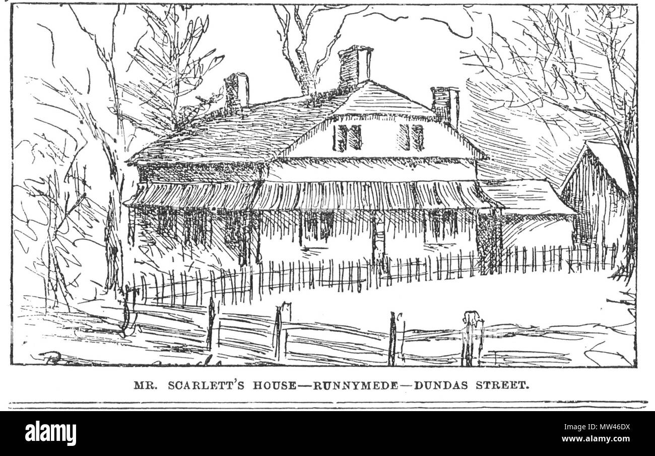 . Inglese: disegno di John Scarlett's home - Runnymede 1838 costruito ad ovest di Toronto . 1896. J. Ross Robertson 532 Runnymede John Scarlett's Home Foto Stock