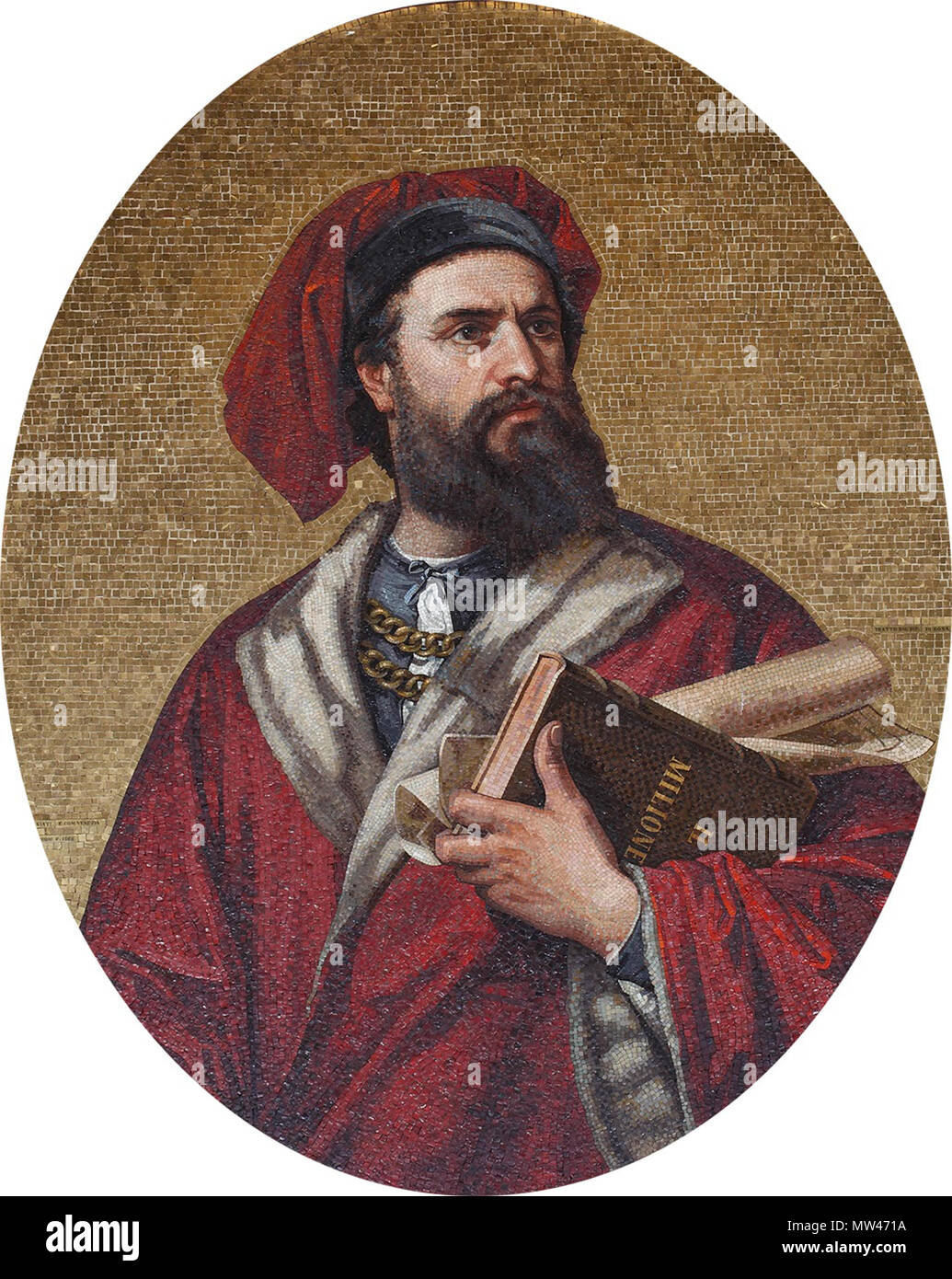 . Inglese: mosaico di Marco Polo, palazzo municipale di Genova: Palazzo Grimaldi Doria-Tursi . 1867. Salviati 395 Marco Polo mosaico dal Palazzo Tursi Foto Stock