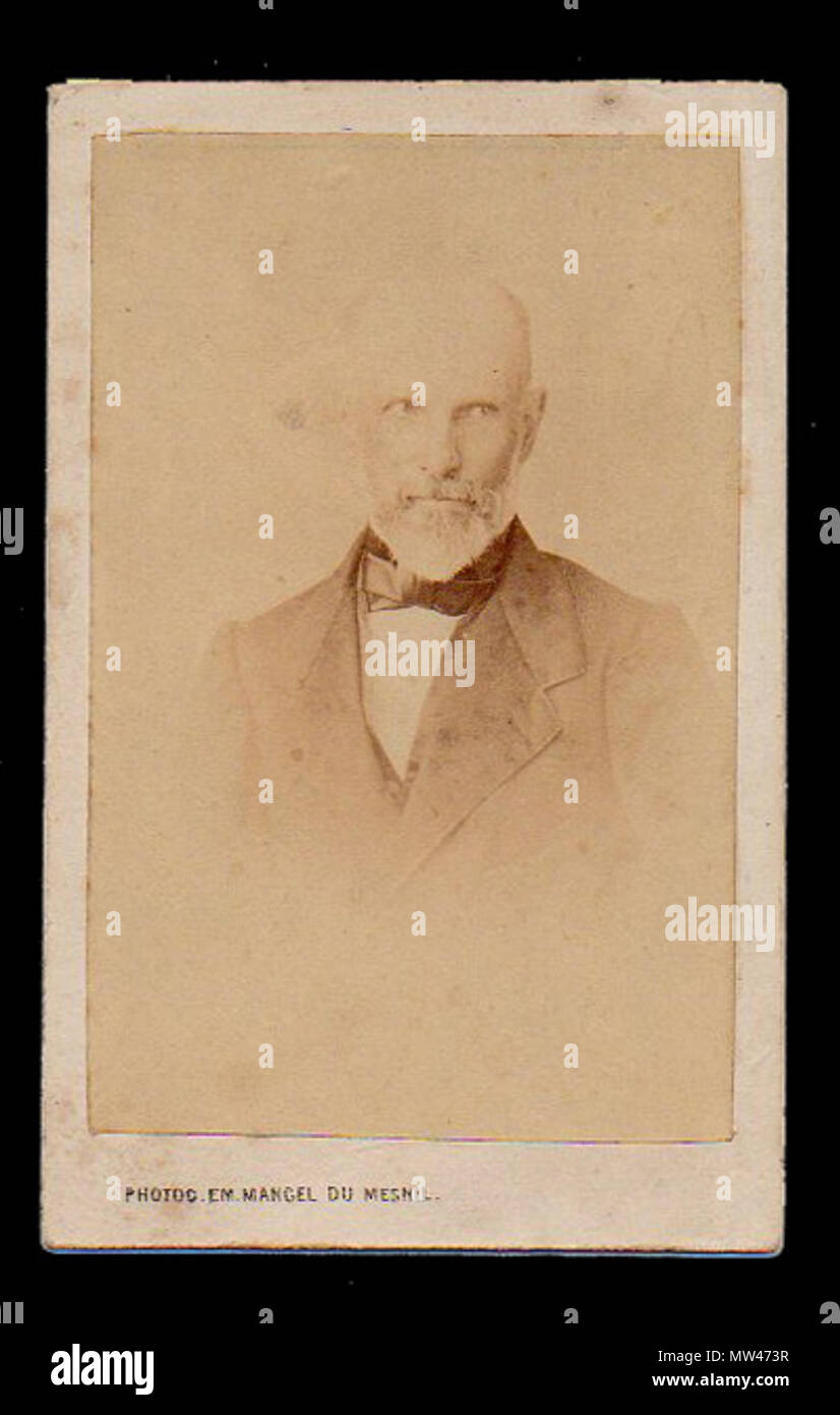 . Español: Cartes de visite de Marcos Sastre (Montevideo, 1808 - Buenos Aires, 1887). Es una albúmina pegada sobre el cartón. Fue impreso en la casa de fotografías de Emil Mangel du Mesnil. Nel 1860 circa. Emil Mangel du Mesnil (1815-1890) 395 Marcos Sastre frente Foto Stock