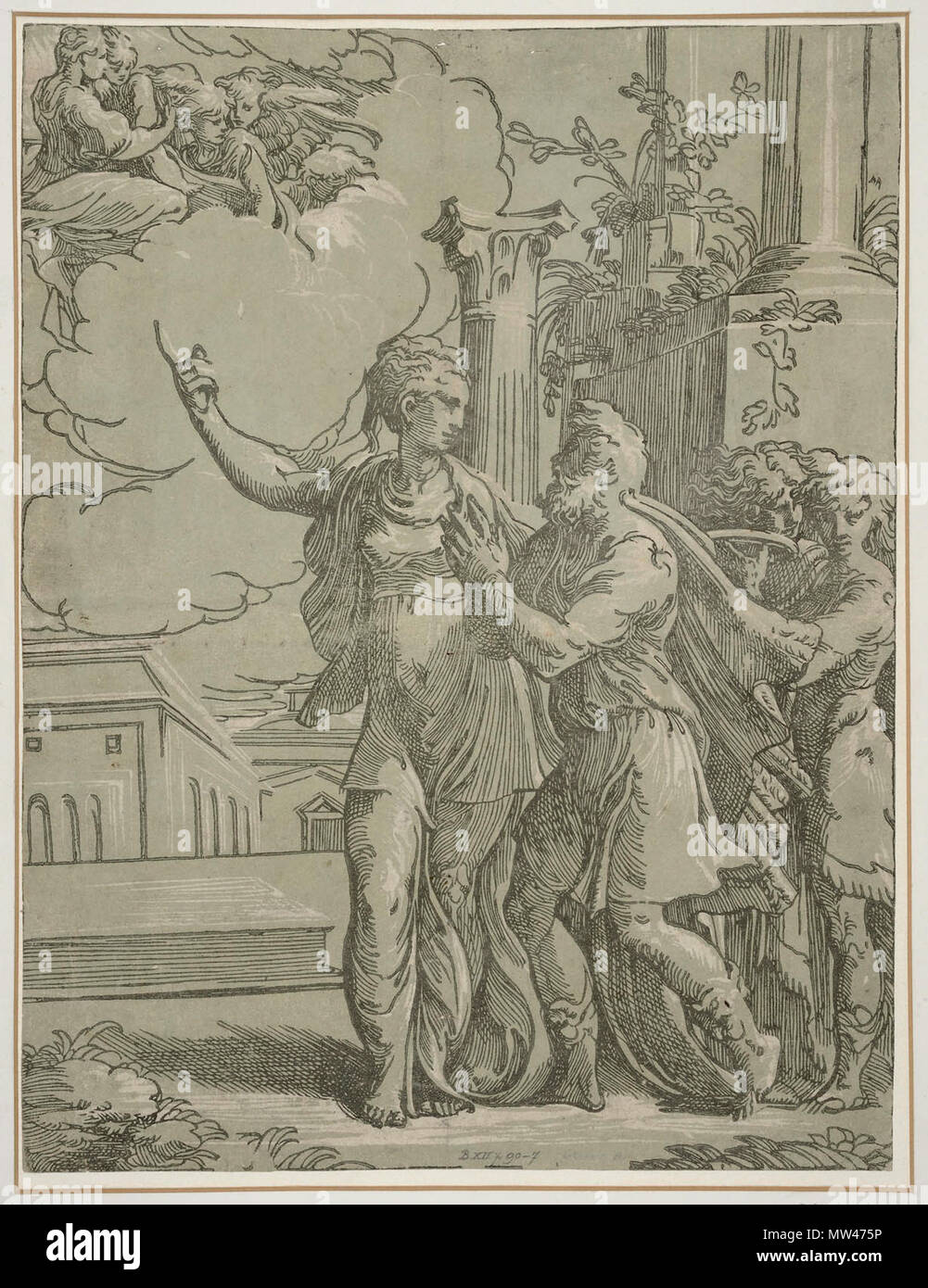 . Français : Antonio da Trento,la Sibylle Tiburtine et Auguste, rotocalcografia en camaïeu de deux planches, vers 1527. Il 30 giugno 2011, 13:19:04. Mathieu Bertola/Musées de la ville de Strasbourg 614 Trento La Sibylle Tiburtine et Auguste Foto Stock