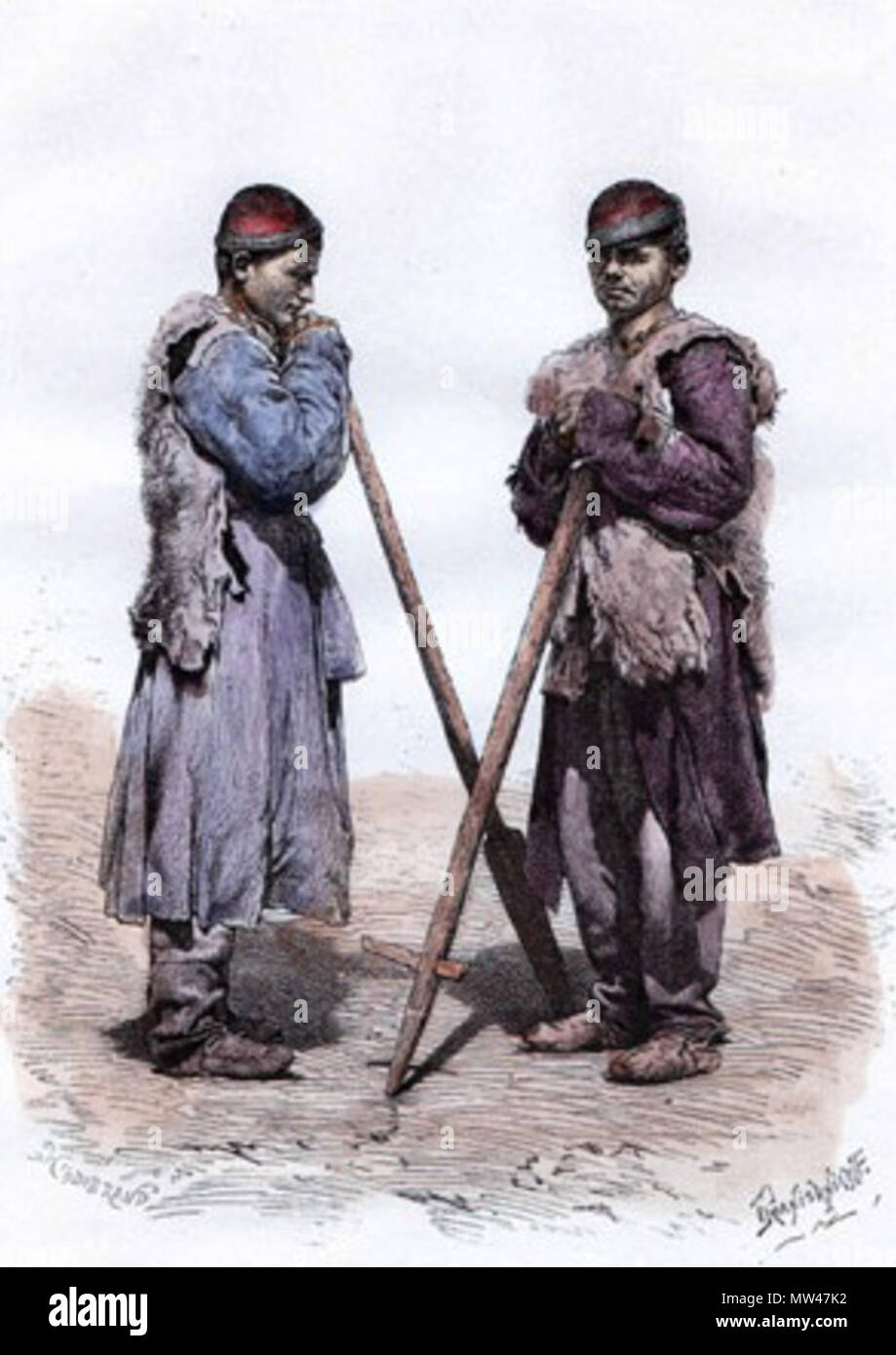 . Inglese: Svan persone. Originale di incisione su legno disegnato da Pranishnikoff, inciso da Hildibrand. Mano watercolored. 1881 . Il 6 agosto 2011. Pranishnikoff/Hildibrand Svan 582 persone (1881) Foto Stock