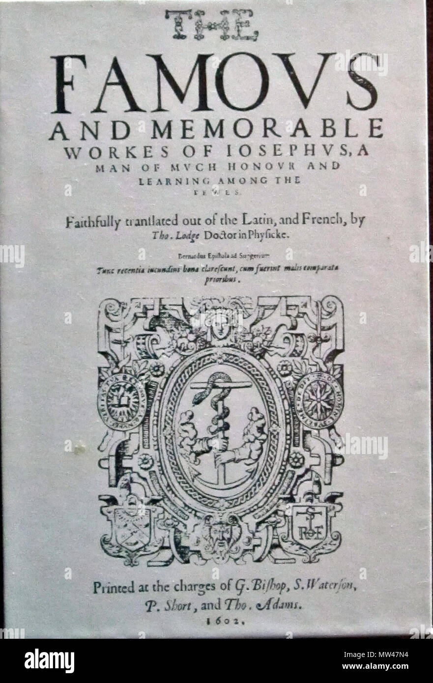 . Inglese: la traduzione in inglese di "Il famoso e memorabile opera di Giuseppe Flavio', London, 1602 . 8 agosto 2011. Sconosciuto 325 Josephus Flavius, inglese 1602 Foto Stock