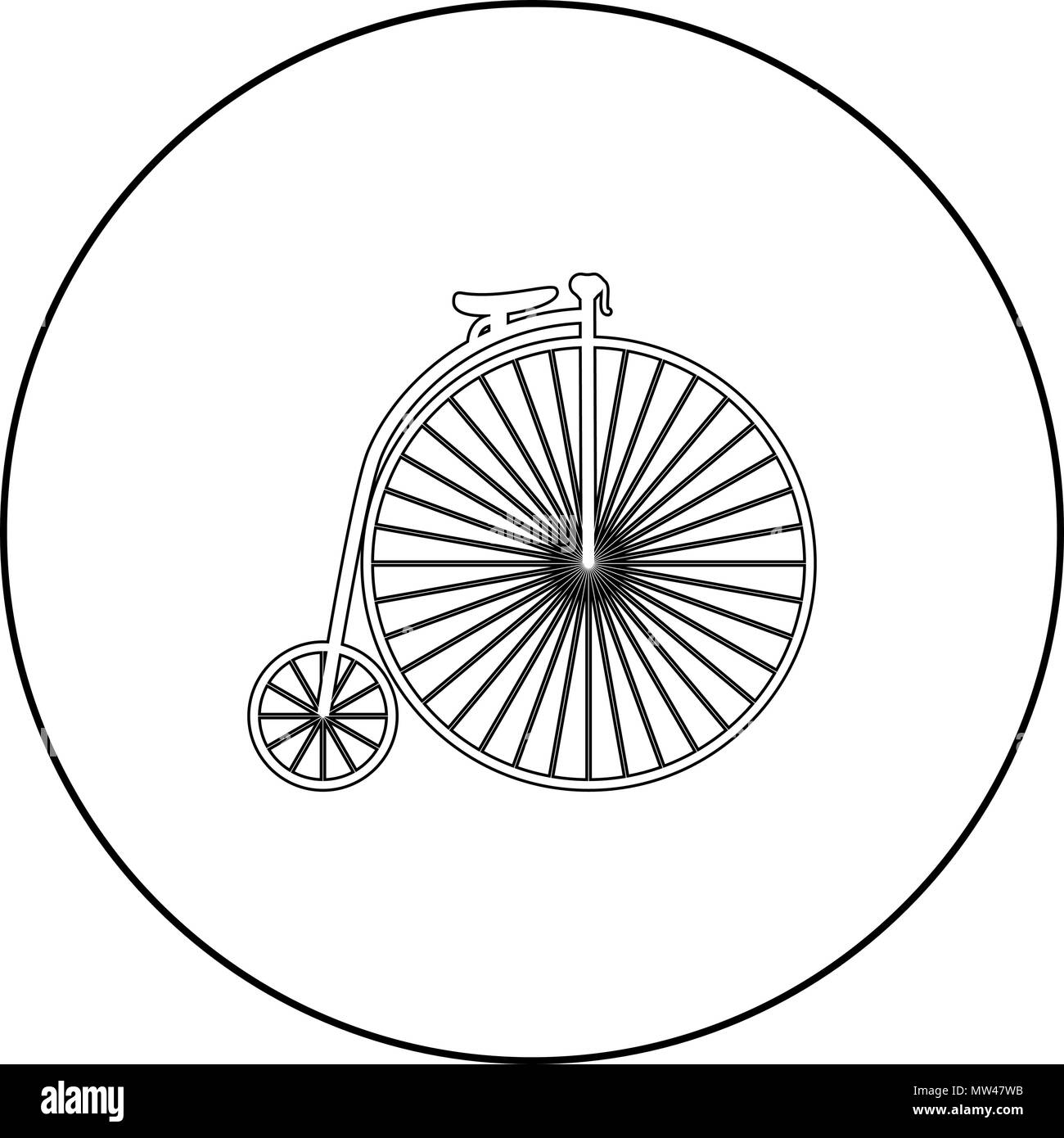 Bicicletta retrò icona nera nel cerchio di vettore di contorno ho isolato Illustrazione Vettoriale