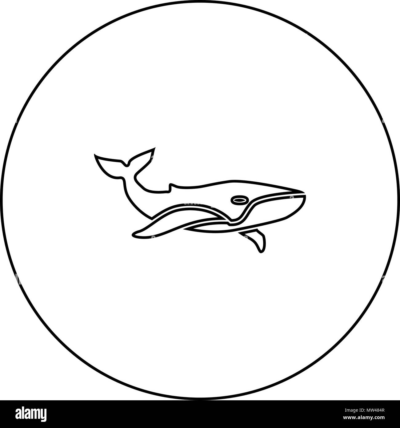 Whale icona nera nel cerchio di vettore di contorno ho isolato Illustrazione Vettoriale