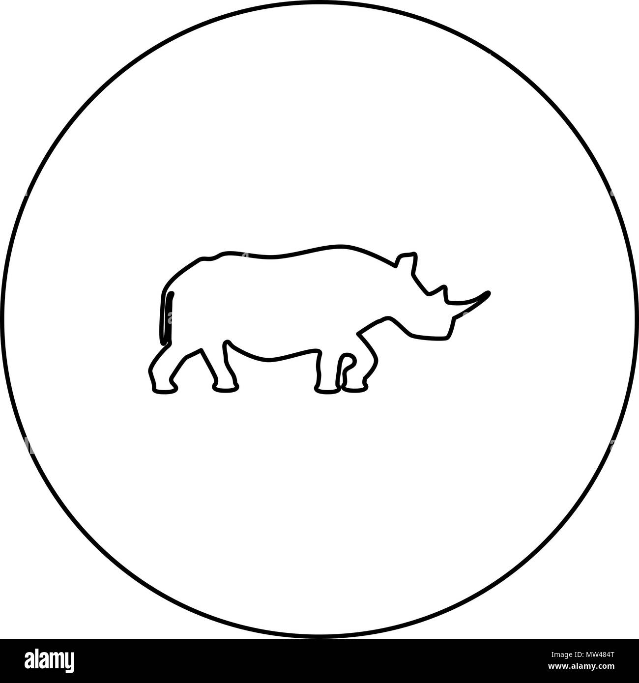 Rinoceronte nero icona nel cerchio di vettore di contorno ho isolato Illustrazione Vettoriale