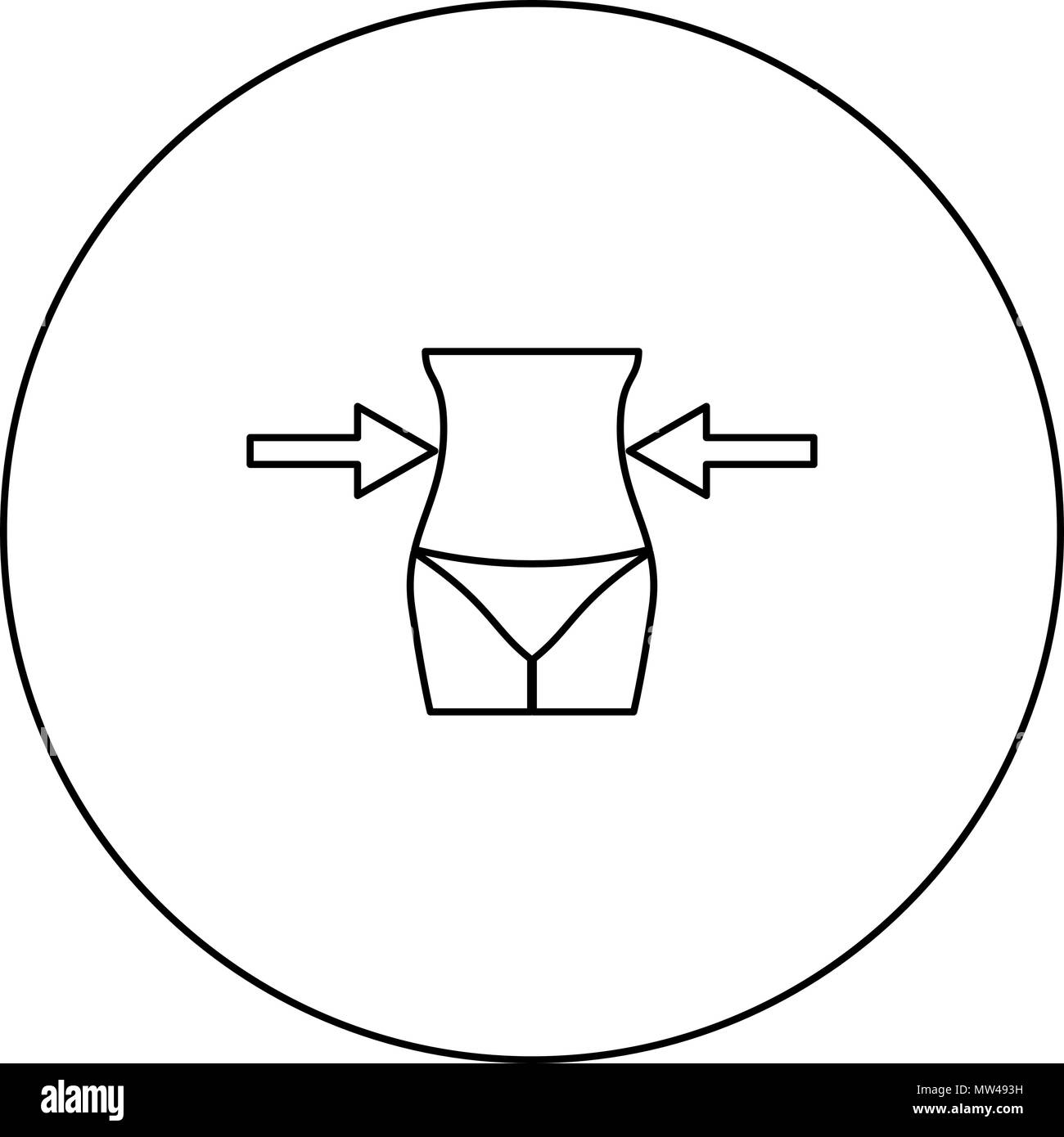 Donna di snellimento concetto icona nera nel cerchio di vettore di contorno ho isolato Illustrazione Vettoriale