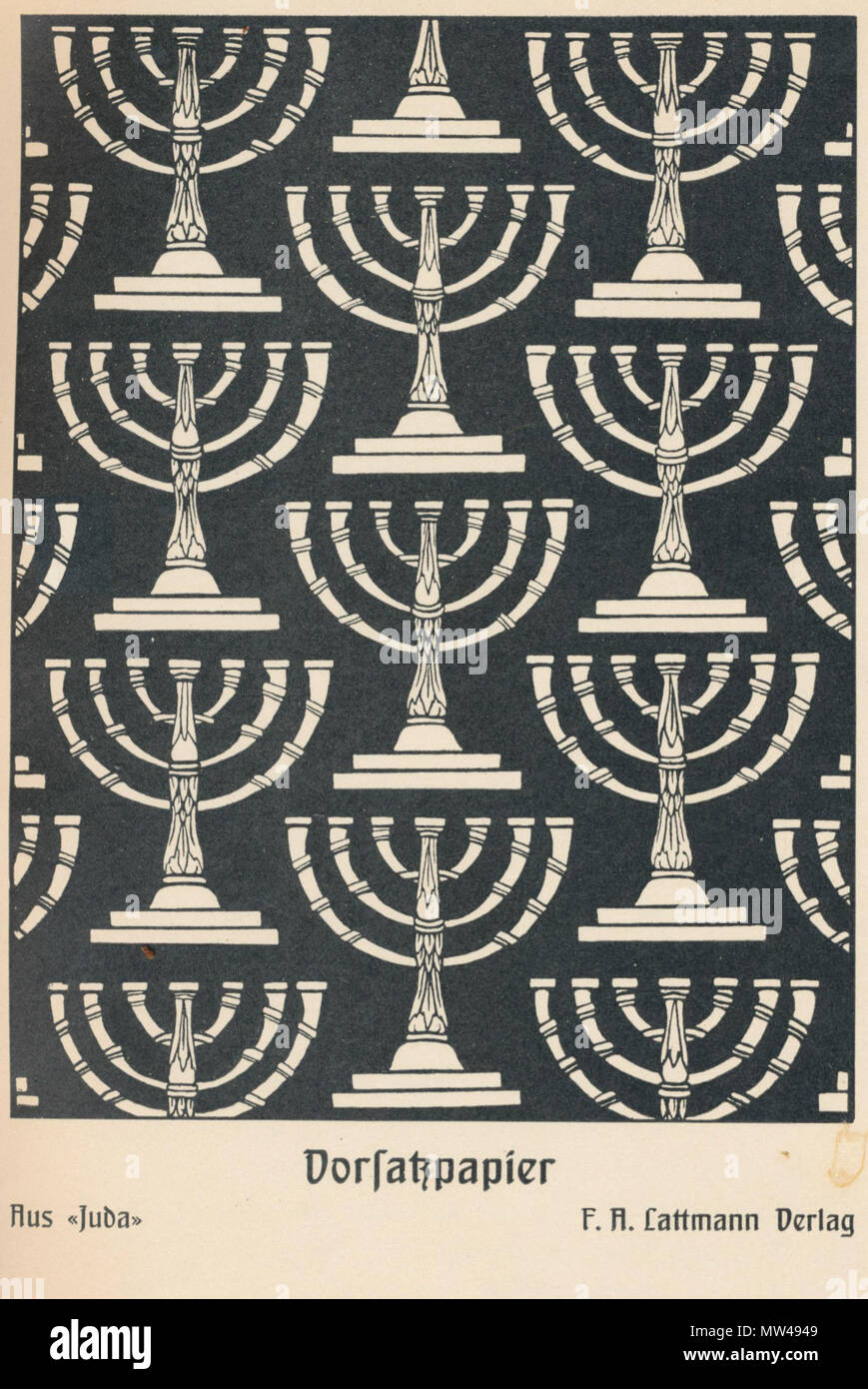 . Inglese: Frontpaper in Giuda. Deutsch: Vorsatzpapier aus Juda. 1900. Efraim Moshe Lilien 371 Lilien Menorahs Foto Stock