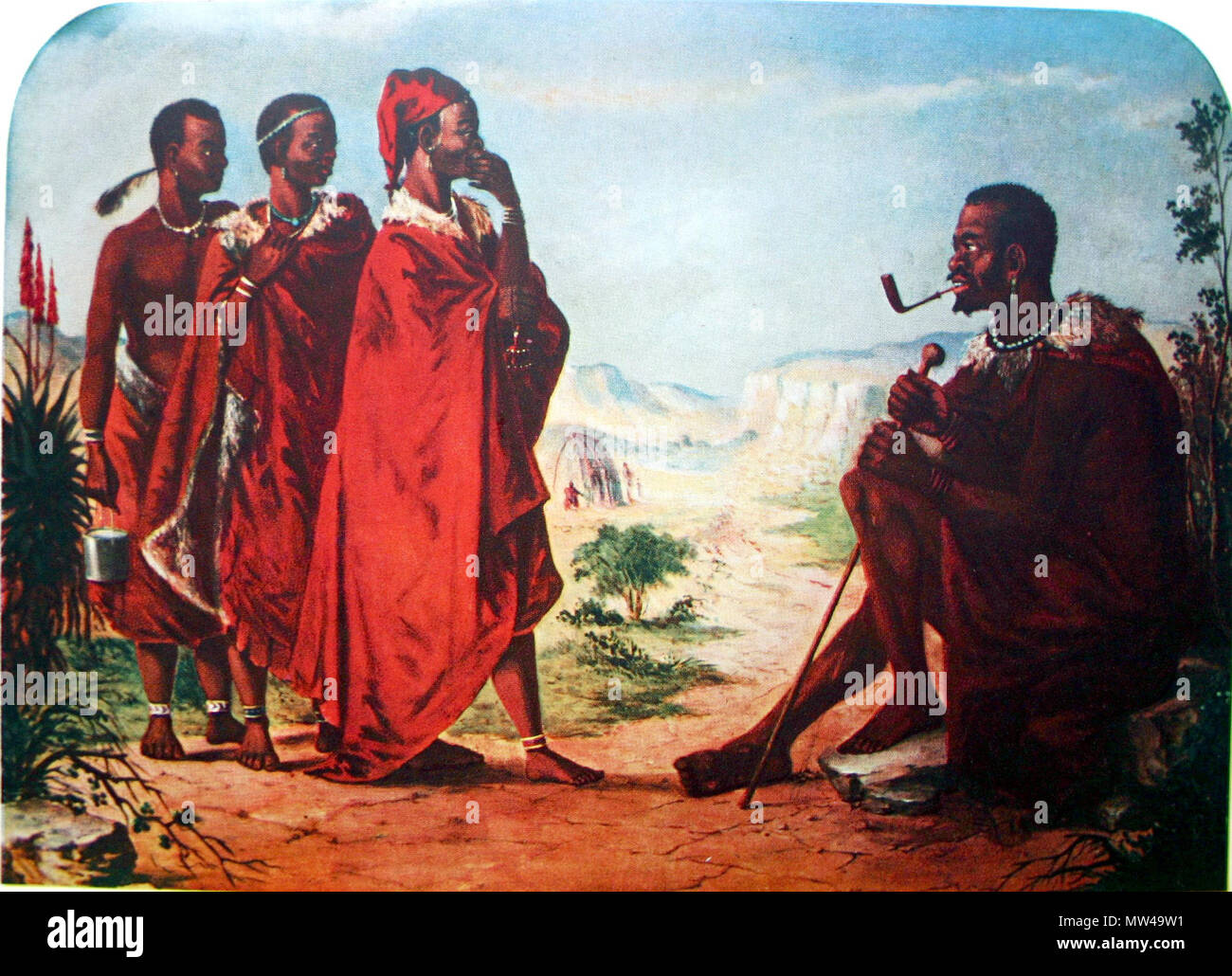 . Inglese: "Tre Tribesmen Sandile indirizzamento", dipinto da Federico Timpson I'Ons (1802-1887) . prima di 1887. J. J. Redgrave & Edna Bradlow 220 Federico Timpson I'Ons02 Foto Stock