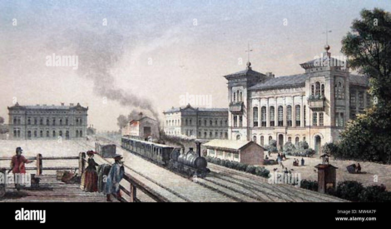 . Deutsch: Stahlstich des Köthener Bahnhofareals um 1850 . 16 gennaio 2012, 13:32:10. Sconosciuto 181 Eisenbahn koethen 1850 Foto Stock
