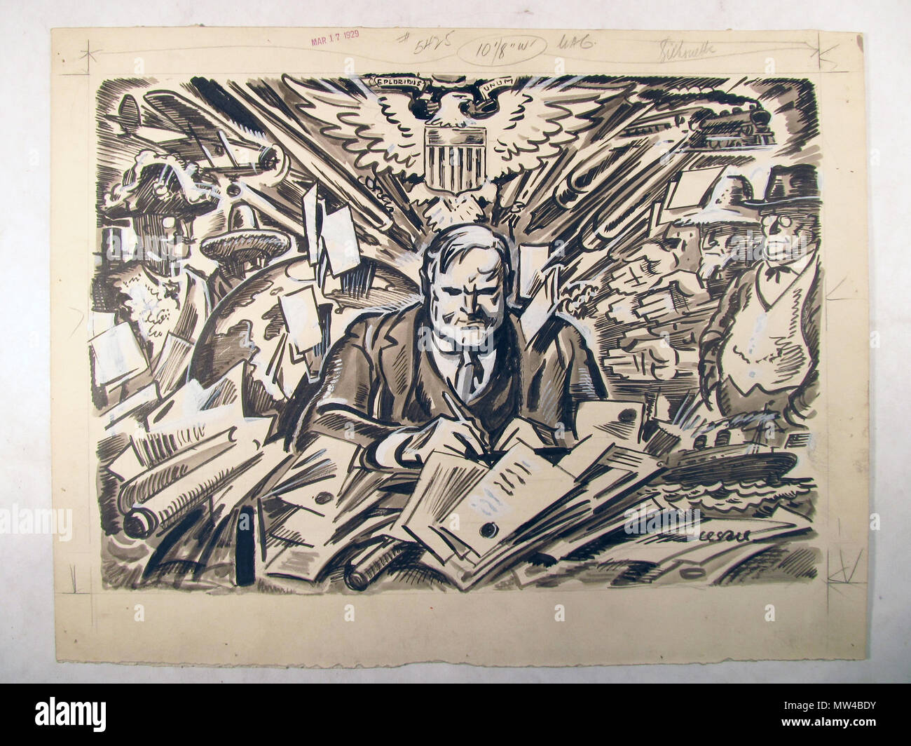 . Inglese: Herbert Hoover come il nuovo Presidente.illustrazione da Marzo 17, 1929.disegno originale.da oscar cesare.02.complete recto. Il 17 marzo 1929. Oscar cesare 275 Herbert Hoover come il nuovo Presidente.illustrazione da Marzo 17, 1929.disegno originale.da oscar cesare.02.complete recto. Foto Stock