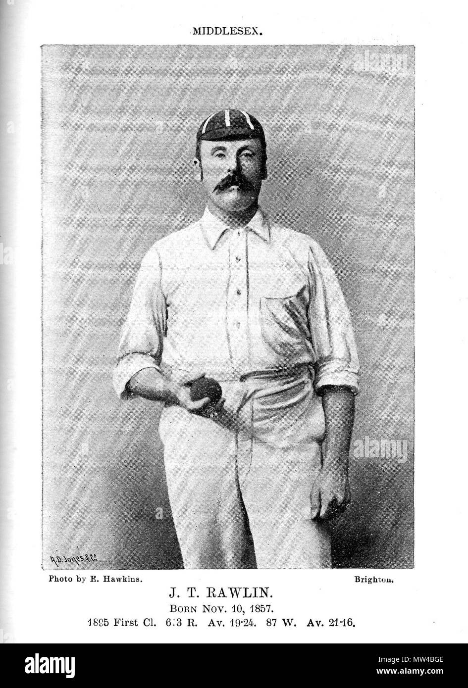 . Inglese: scansione di cricketer Giovanni Rawlin . 1896. Foto di E Hawkins, Brighton 321 Giovanni Rawlin Foto Stock