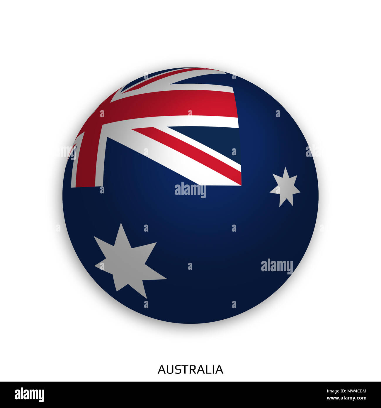 Campionato Mondiale di calcio con Australia bandiera realizzata attorno a come Pallone da calcio - ombra e isolato su sfondo bianco Foto Stock