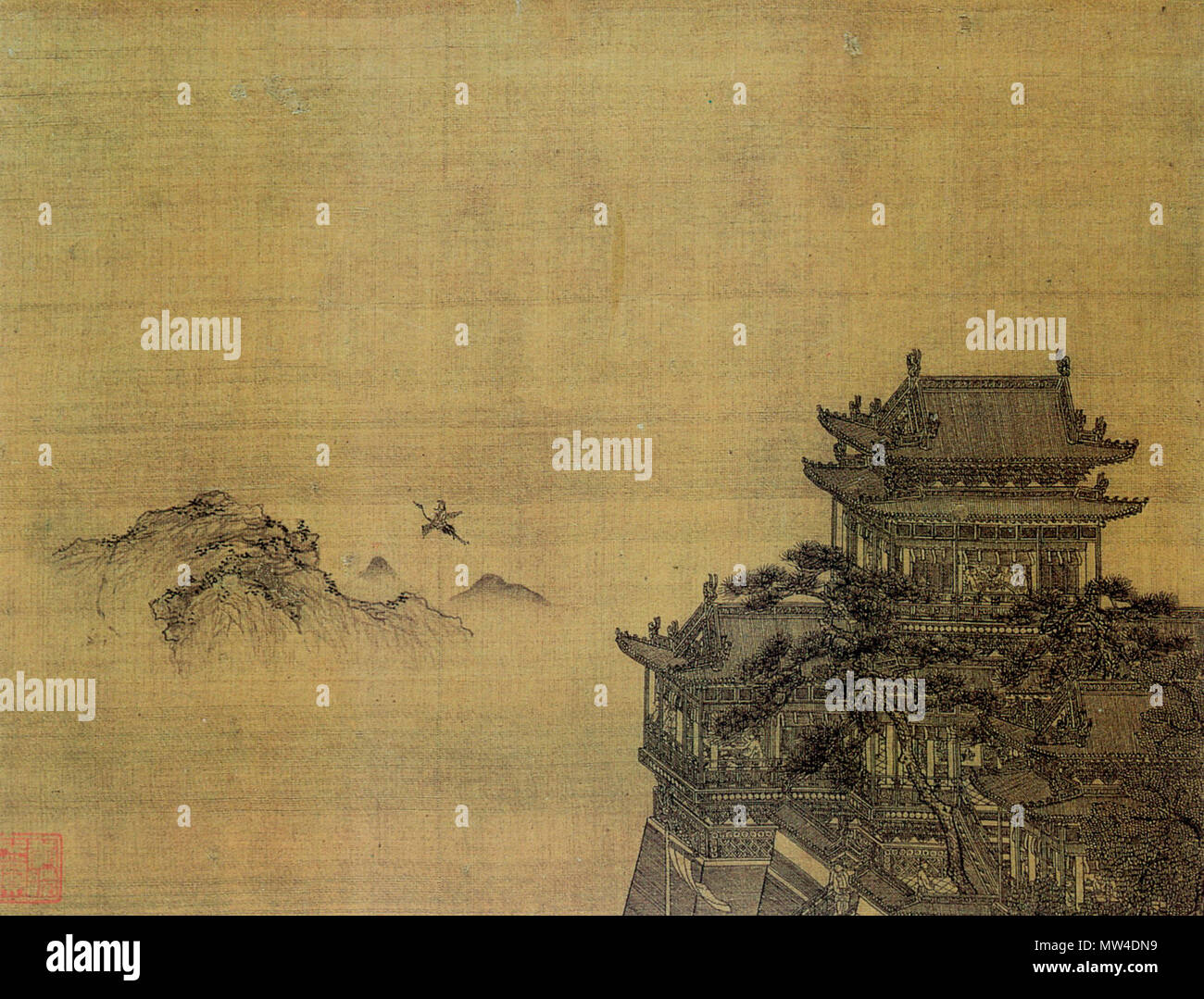 . Inglese: Huanghe Lou (黄鹤楼) dipinta da Xia Yong (夏永) talvolta durante la Dinastia Yuan (1271 al 1368). Lunghezza 27,3 cm, larghezza 27,6 cm. Situato in Yunnan Museo Provinciale. Dinastia Yuan. Xia Yong 655 Xia Yong - Huang egli Lou Foto Stock