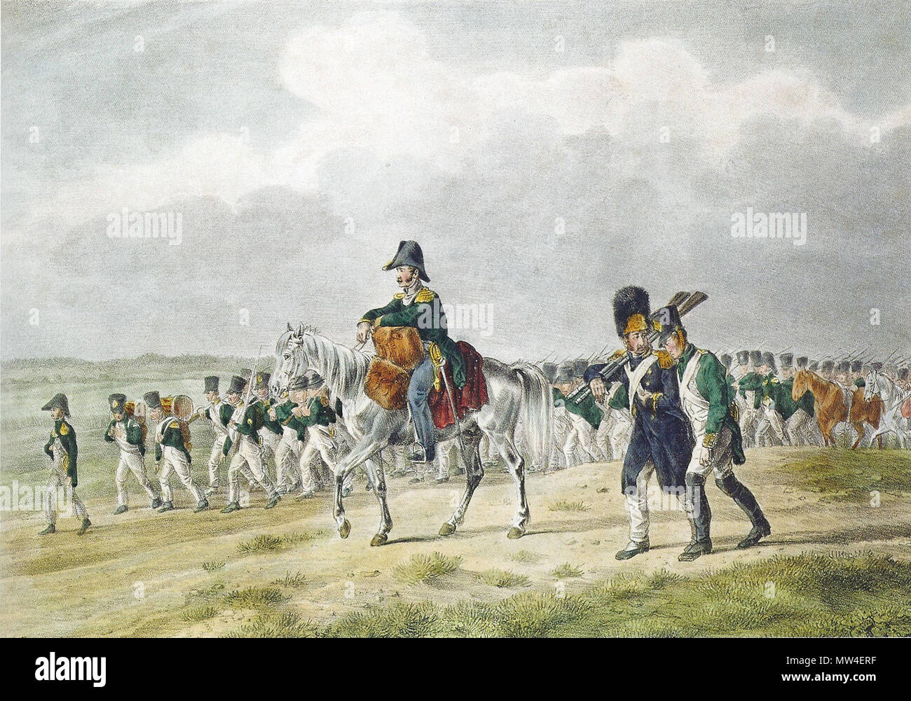 . Inglese: IV corps del Grande Armeé nell'invasione della Russia (1812) Italiano: le truppe del IV corpo d'armata del vicerè Eugenio in marcia durante la campagna di Russia . Xix secolo. Albrecht Adam 301 IV corpo durante la campagna di Russia Foto Stock