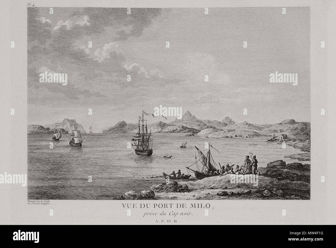 . Inglese: Marie-Gabriel-Florent-Auguste Comte de Choiseul-Gouffier. Viaggio pittoresco de la Grèce. Parigi, J.-J. Blaise M.DCCC.IX, (1782 primo volume, 1809 volume 2, 1822 terzo volume, 1842 seconda edizione) . 1782. Marie-Gabriel-Florent-Auguste Comte de Choiseul-Gouffier 638 vue du Port de Milo prise du Cap noir - Choiseul-gouffier Gabriel Florent Auguste De - 1782 Foto Stock