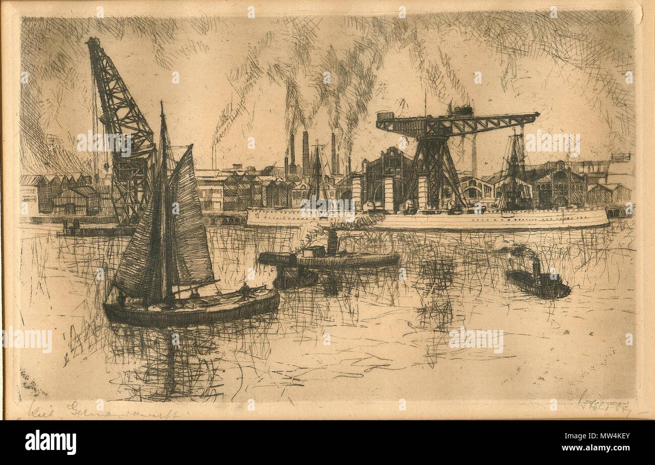 . Inglese: Germaniawerft Kiel incisione da c. 1910 . circa 1910. illeggibile firma 339 Germaniawerft di Kiel Foto Stock