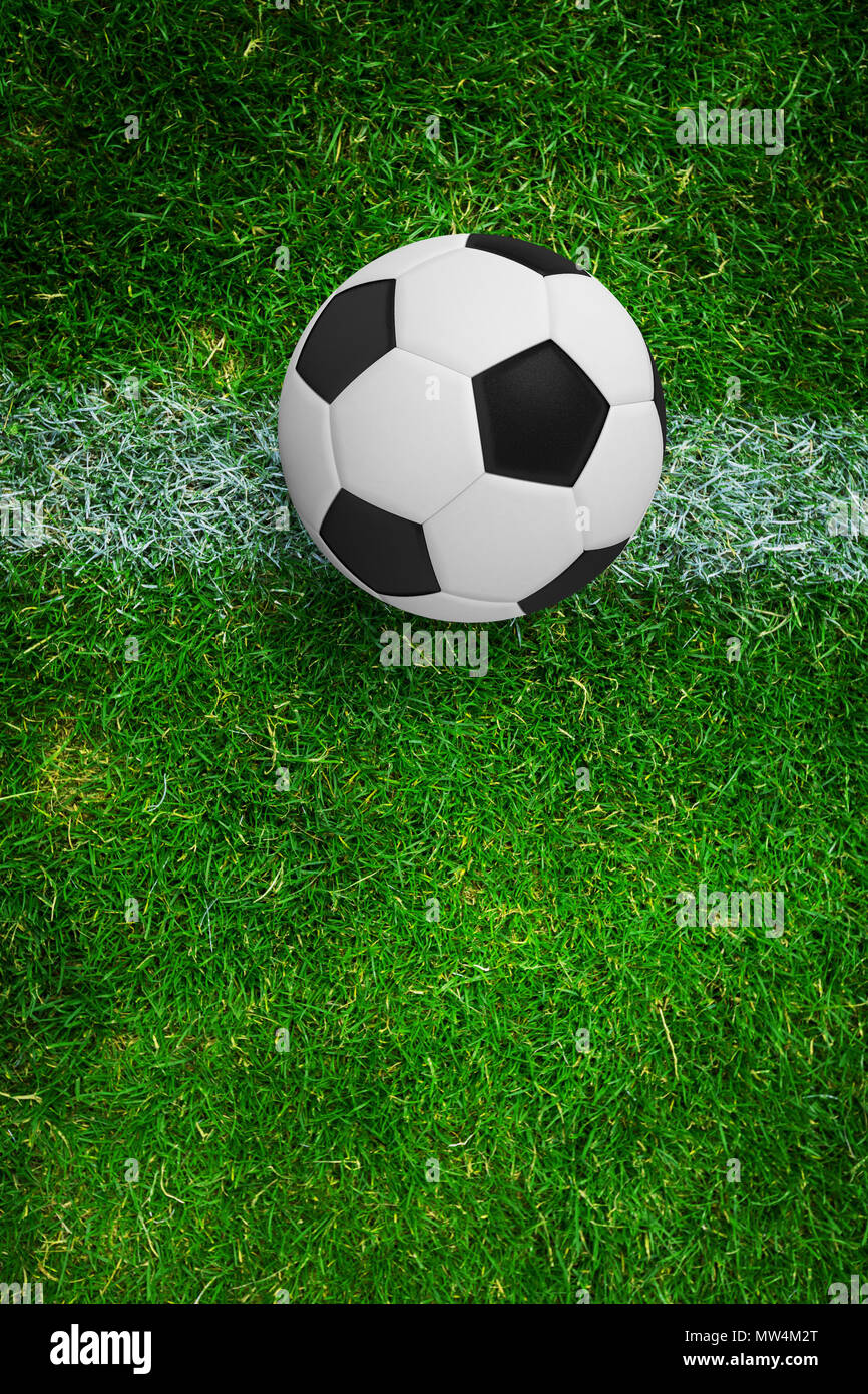 Pallone da calcio su una linea di marcatura Foto Stock