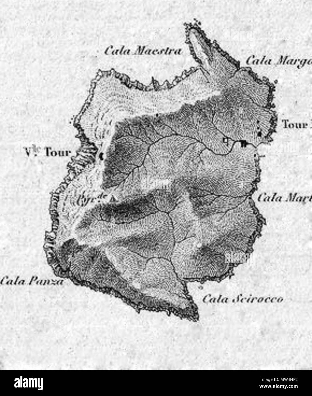 . Inglese: una bella francese una carta nautica o una mappa rilasciati nel 1852 dal Depot de la Marine. Offre della sontuosa dettagli sia la navigazione in mare. Offre la contessa gli scandagli di profondità nonché le note sulle caratteristiche di sottomarino come banche e barene. Ugualmente notevole dettaglio entroterra con splendidamente intagliato e topografia dettagliata strukture isola di singole strade ed edifici. L'isola di Gorgona (Gorgone) come un intaglio. Emessi da Theodore Ducos per deposito generale de la Marine nel 1852. Deutsch: Hervorragende französische Seekarte, herausgegeben 1852 durch das Marineamt. Sie enthält als Kartenausschnit Foto Stock