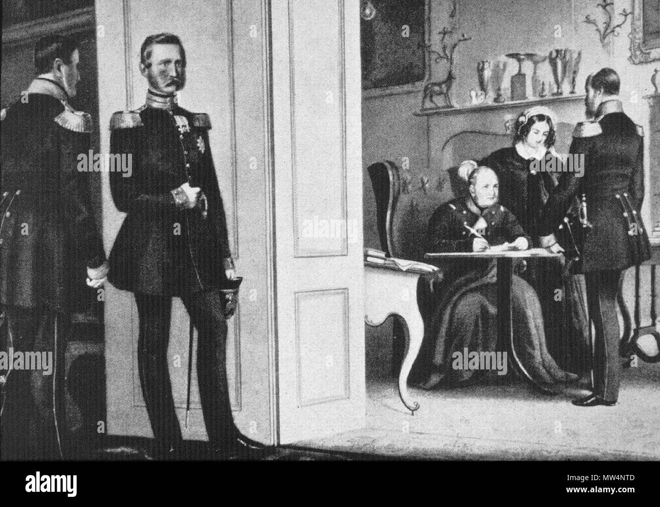 . Deutsch: Friedrich Wilhelm IV. betraut, an den Folgen eines Schlaganfalls leidend, seinen Bruder Wilhelm mit circuizione Stellvertretung. 23. Oktober 1857. Inglese: Federico Guglielmo IV, subendo gli effetti di una corsa, nomina suo fratello Wilhelm come suo rappresentante. Ottobre 23, 1857. 1857. file: James Steakley; artwork: Sconosciuto 229 Friedrich Wilhelm IV betraut Bruder Wilhelm mit Regentenschaft Foto Stock