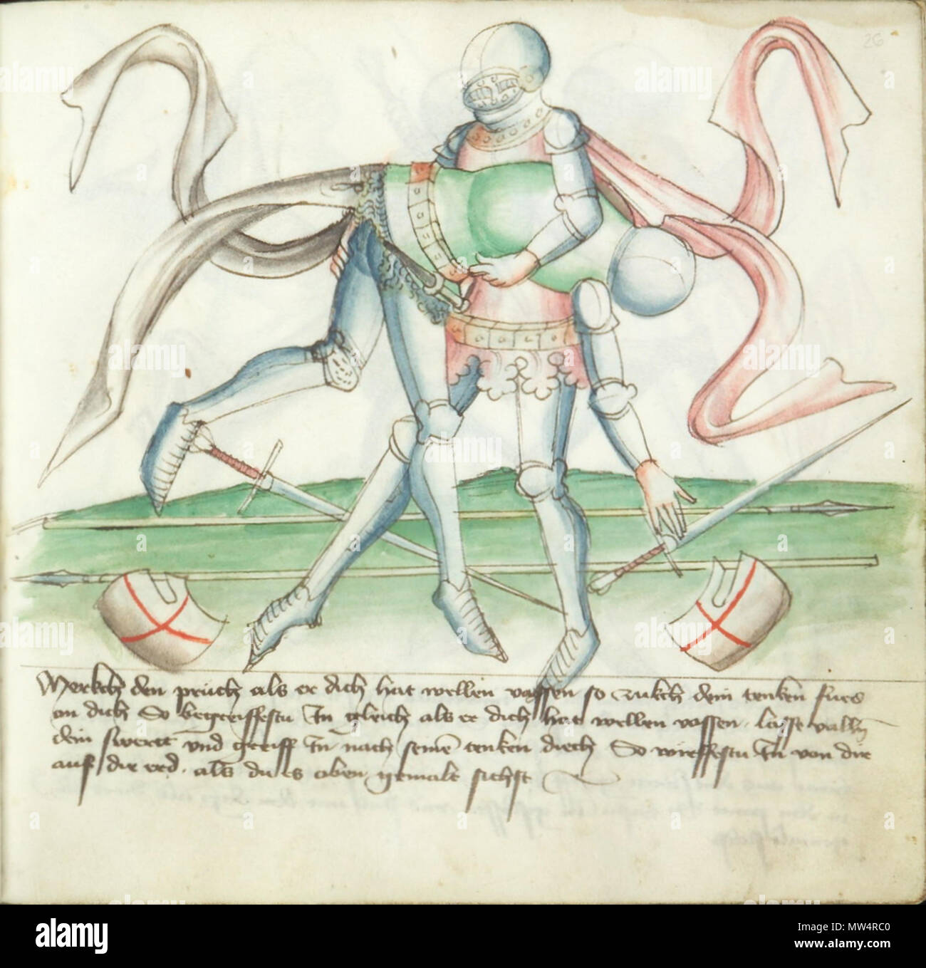 . Inglese: Da Wikipedia:Kunsthistorisches Museum Ms. KK5013, intitolato Gladiatoria dopo l'iscrizione all'inizio della wikipedia:libreria Iagellonica la sig.ra germe.Quart.16 (una copia diversa del manoscritto). 12 settembre 2005, 00:28:53. Anonimo 429 Ms. KK5013 26r Foto Stock