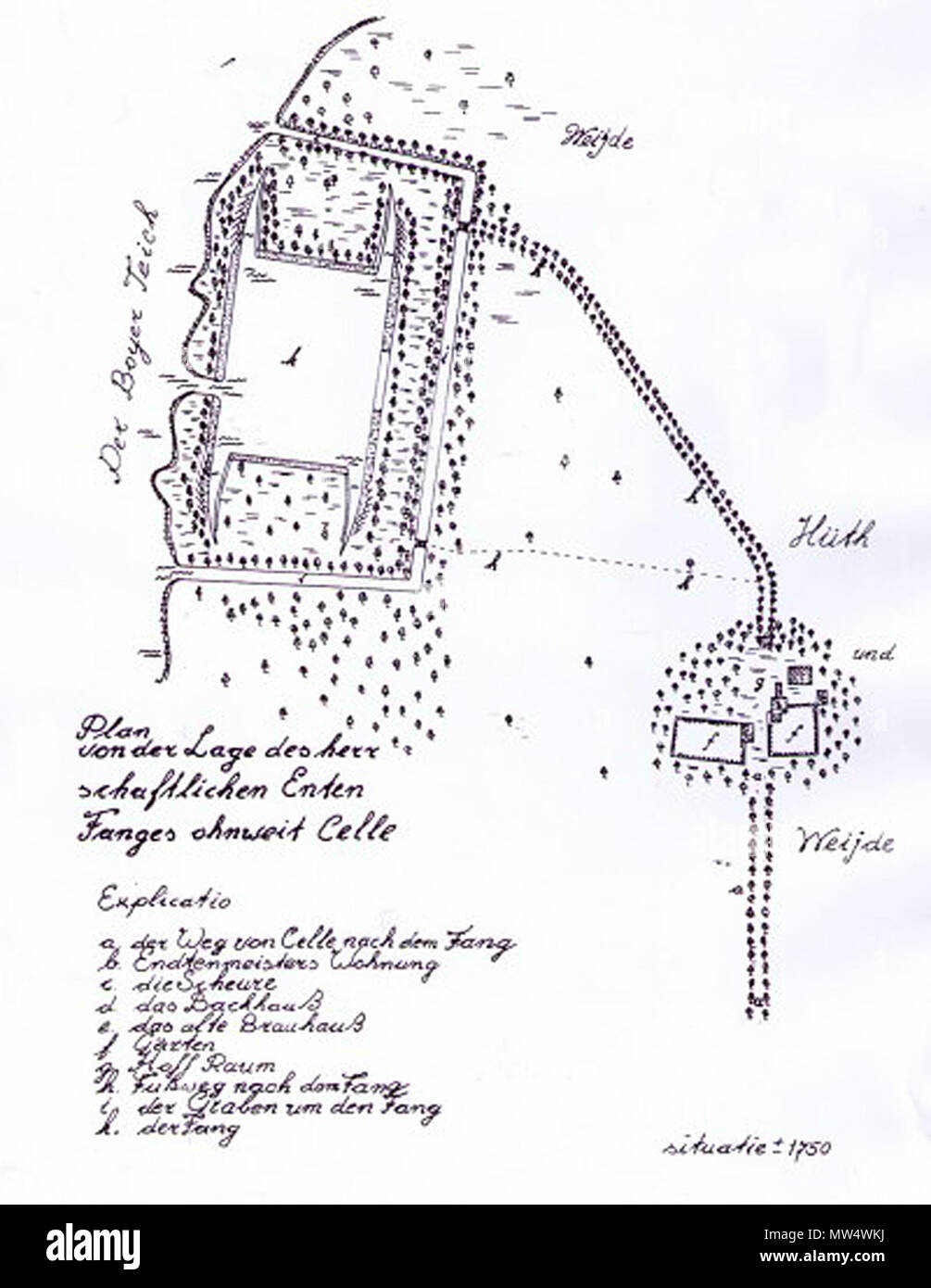 . Plan des unweit Entenfanges Celle . circa 1750. Sconosciuto 336 Karte Ententeich (1750) Foto Stock