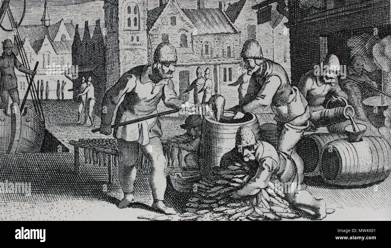 . Deutsch: Salz als Konservierungsmittel (Historisches Bild aus 1618 in Niederlan) Türkçe: Koruyucu realizzato oalrak tuzun kullanılması. Il 2 settembre 2015. Mary Evans libreria Pıcture 539 Salz als Konservierungsmittel Foto Stock