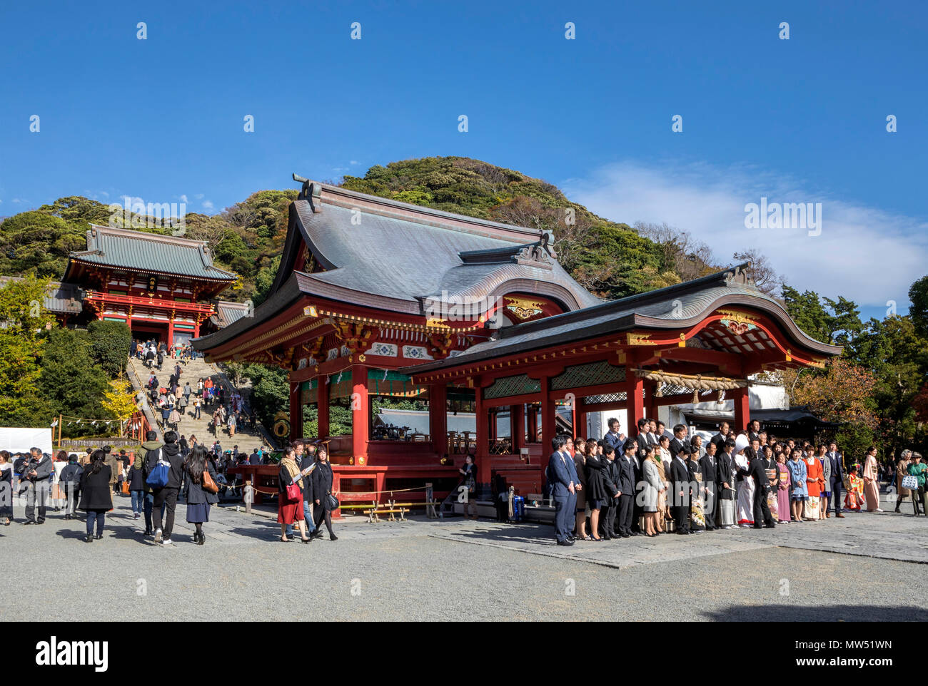 Giappone Kamakura City, Tsurugaoka Hachimangu Santuario Foto Stock