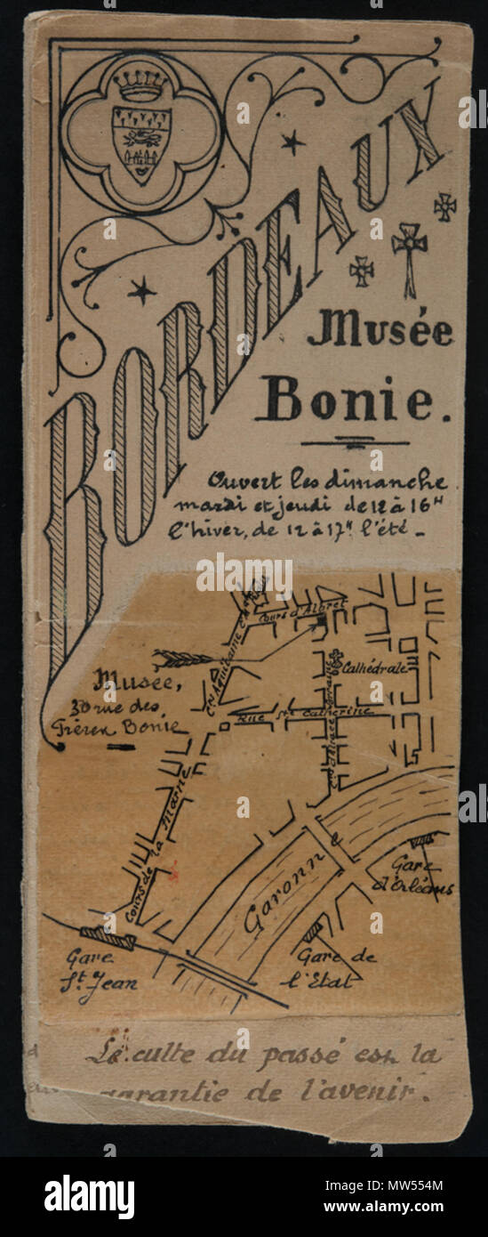 . Français : Affiche Musée Bonie avec plan de situazione (cliché Lysiane Gauthier, ville de Bordeaux). Il 20 febbraio 2015, 12:08:38. Musée Bonie 90 Bonie-SRI3216 Foto Stock