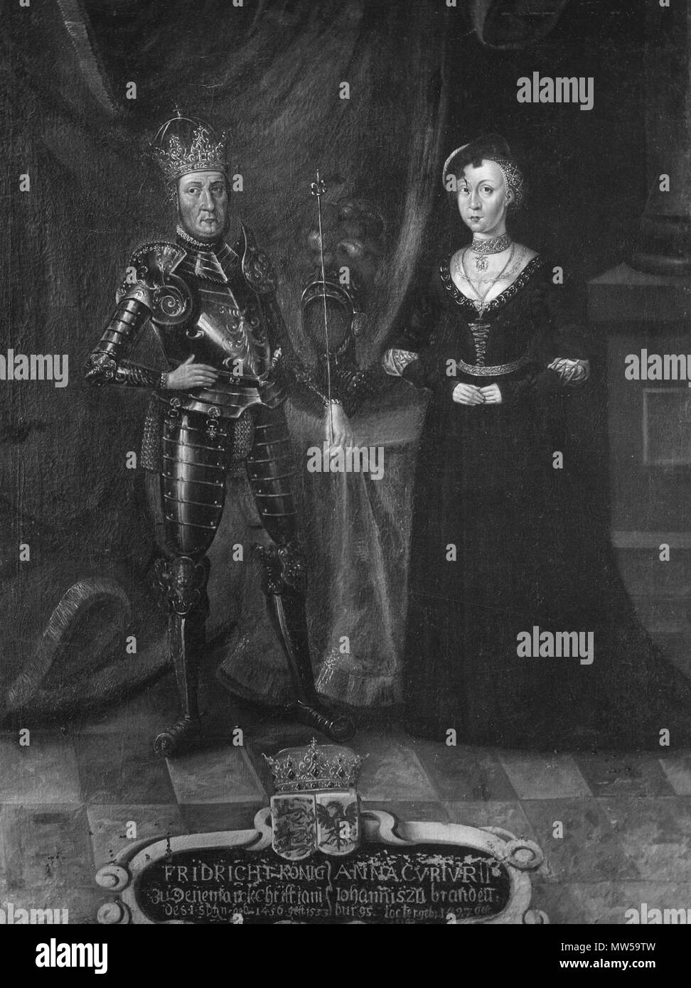 . Svenska: Fredrik I, 1471-1533, kung av Danmark och Norge och Anna, 1487-1514, prinsessa av Brandenburg . Data sconosciuta 220 Fredrik I, 1471-1533, kung av Danmark och Norge och Anna, 1487-1514, prinsessa av Brandenburg - Nationalmuseum - 15826 Foto Stock