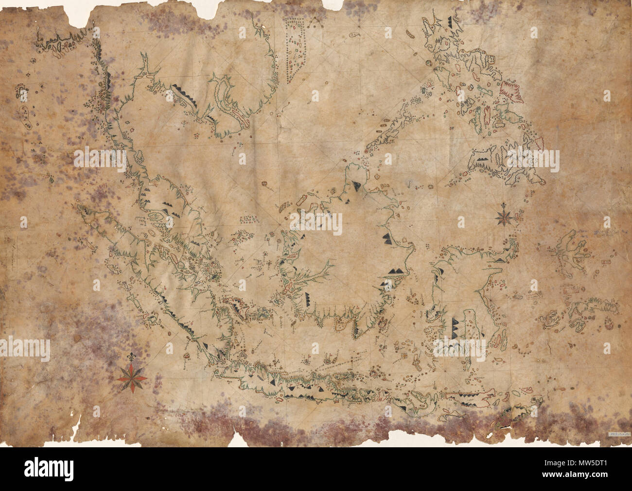 . Inglese: questo all'inizio del XIX secolo il grafico dell'Est Indiano Arcipelago scritto in Buginese è un esempio di cartografia indigena con influenze europee. Buginese (Basa Ugi) è una lingua Austronesiana parlata nella parte meridionale dell'isola indonesiana Celebes. circa 1820. Anonimo 104 Buginese grafico dell'Est Indiano Arcipelago - ca. 1820 - UB Utrecht (ritagliate) Foto Stock