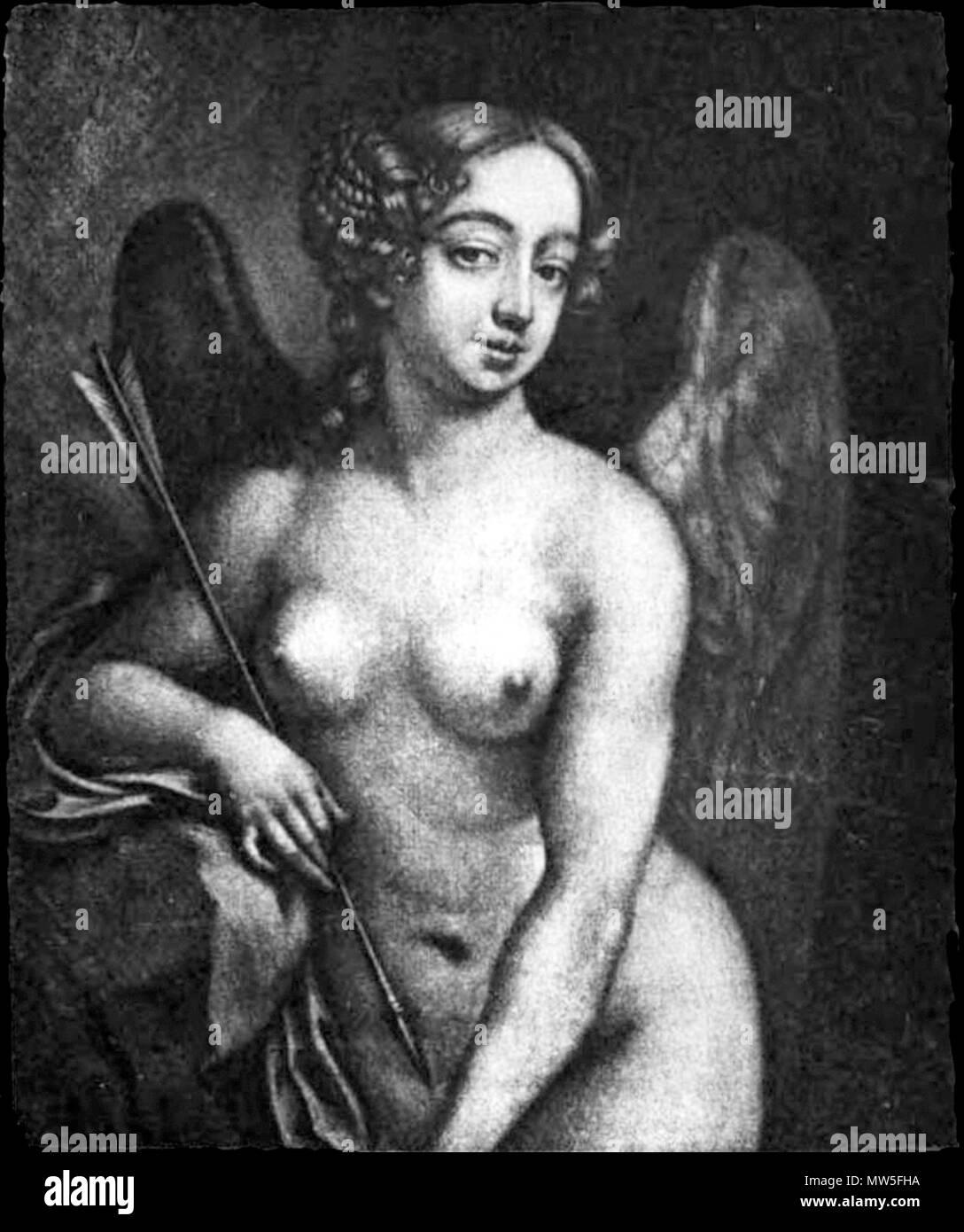 . Incisione di nellâ Gwyn, come cupido . Originale di c. 1672. Richard Tompson, dopo un dipinto di Pietro croce 440 Nell Gwyn come Cupido Foto Stock