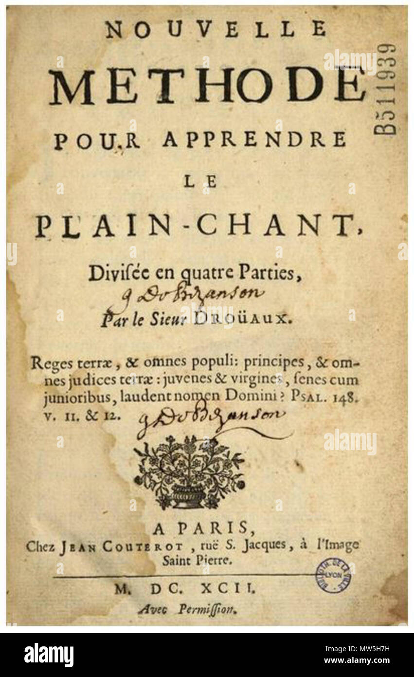 . Inglese: Titolo pagina di Estienne Drouaux la Nouvelle méthode (Parigi, 1692). Lyon BM. 15 ottobre 2016, 00:18:03. Parigi Jean Couterot, 1692. 171 Drouaux 1692 Foto Stock