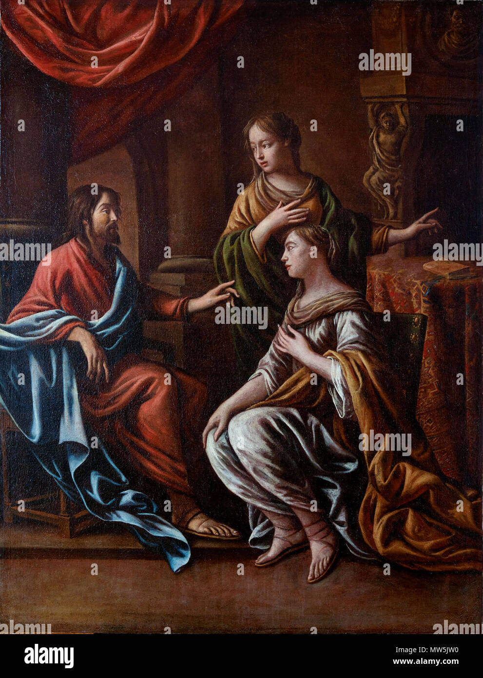 . Français : Mathieu Le Nain : Le Cristo chez Marthe et Marie (huile sur toile, Musée des beaux-arts de Rennes). Ce tableau a été découvert en 2012 dans l'église paroissiale de Saint-Didier (Ille-et-Vilaine) où il était jusque-là considéré comme peint par onu auteur inconnu) . 14 febbraio 2017, 10:12:06 405 Mathieu Le Nain Le Cristo chez Marthe et Marie Foto Stock