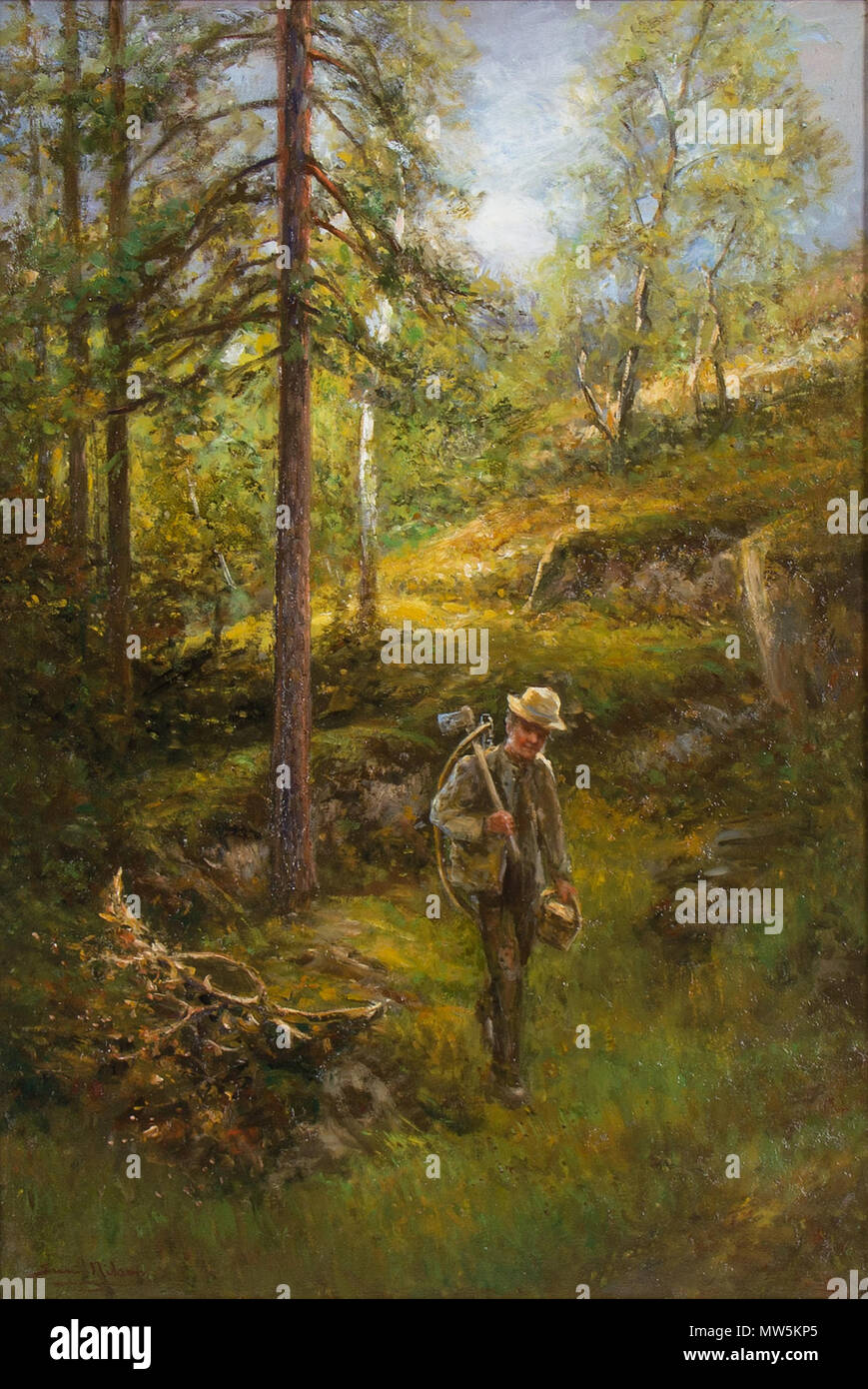 . Inglese: Forrest lavoratore. Olio su tela, 99 x 67 cm. Xix o agli inizi del XX secolo. Severin Nilson 553 Severin Nilson Skogsarbetare Foto Stock